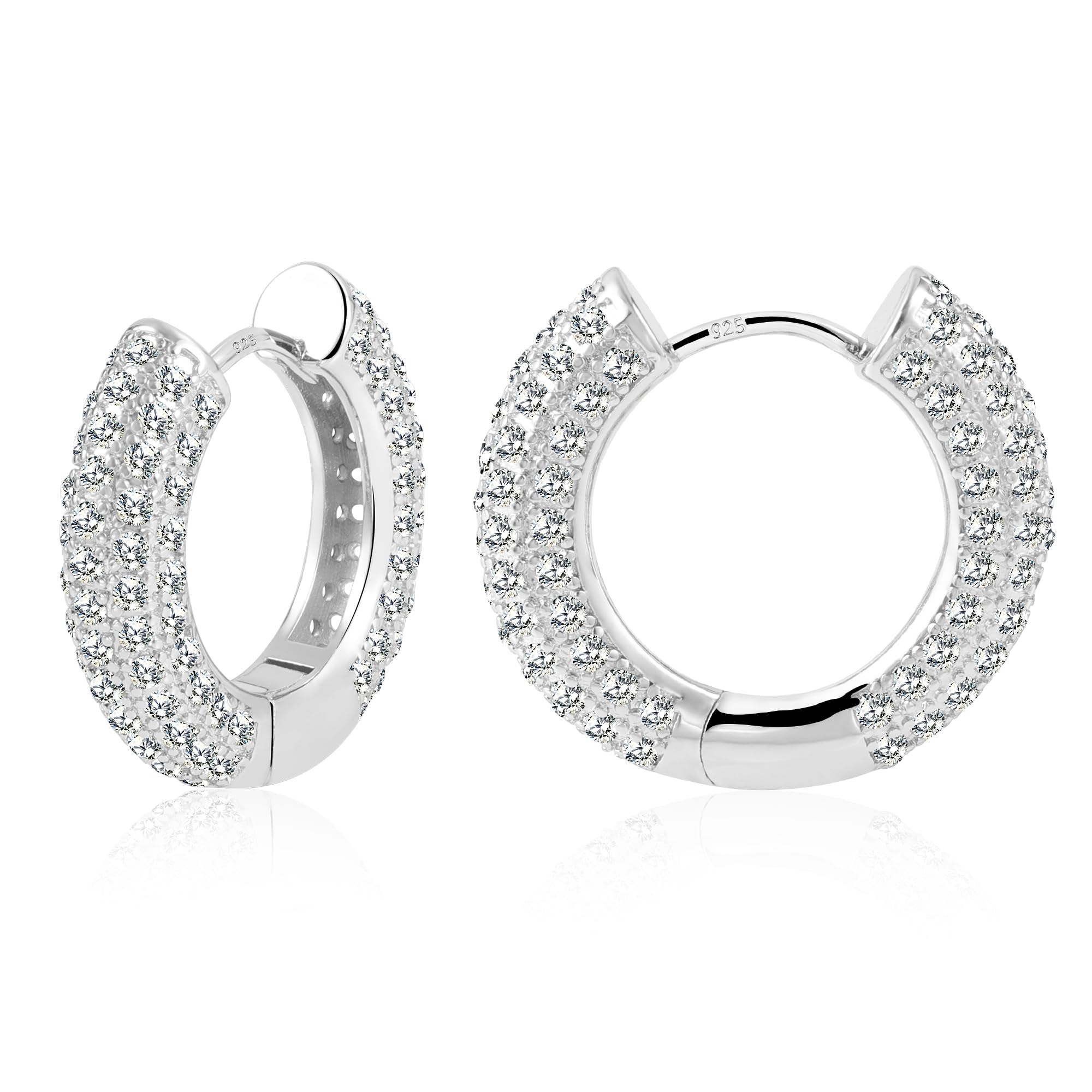 ALEXCRAFT Orecchini Donna 925 Cerchi Spessi con Zirconi Bianchi e Brillantini Geometrici Gioielli Regalo
