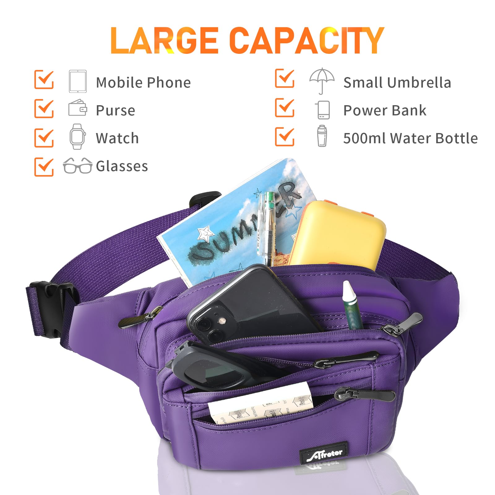 Waist Pack Bag Fanny Pack for Men&Women Hip Bum Bag with Adjustable Strap for Outdoors Workout Traveling Casual Running Hiking Cycling (Purple)