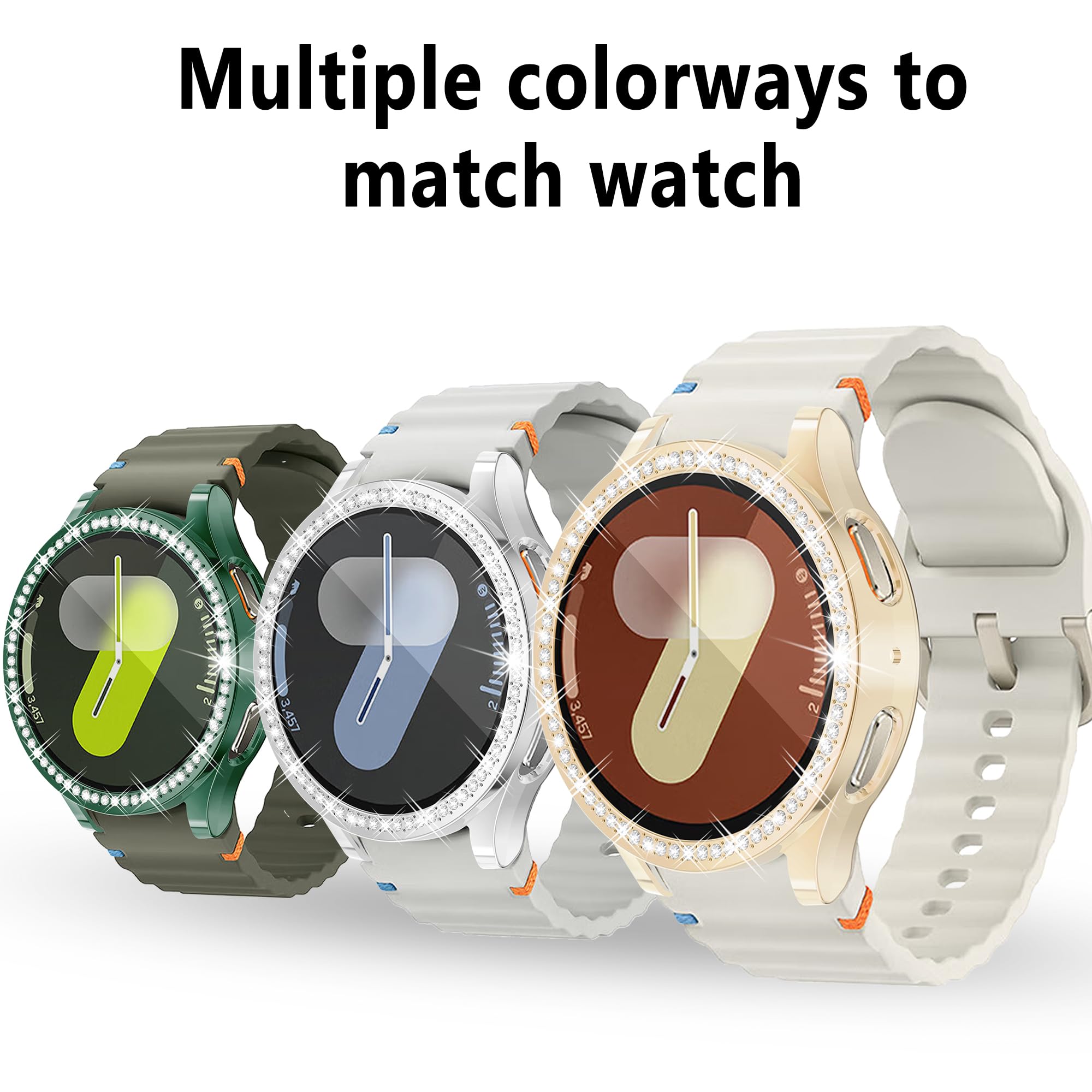 Bling Displayschutzfolie für Samsung Galaxy-Smartwatch 7, 44 mm, Glitzer-Hülle, TPU, weich, vollständiger Schutz mit glitzernden Strasssteinen, für Galaxy-Smartwatch 7, 44 mm (SM-L310), 10