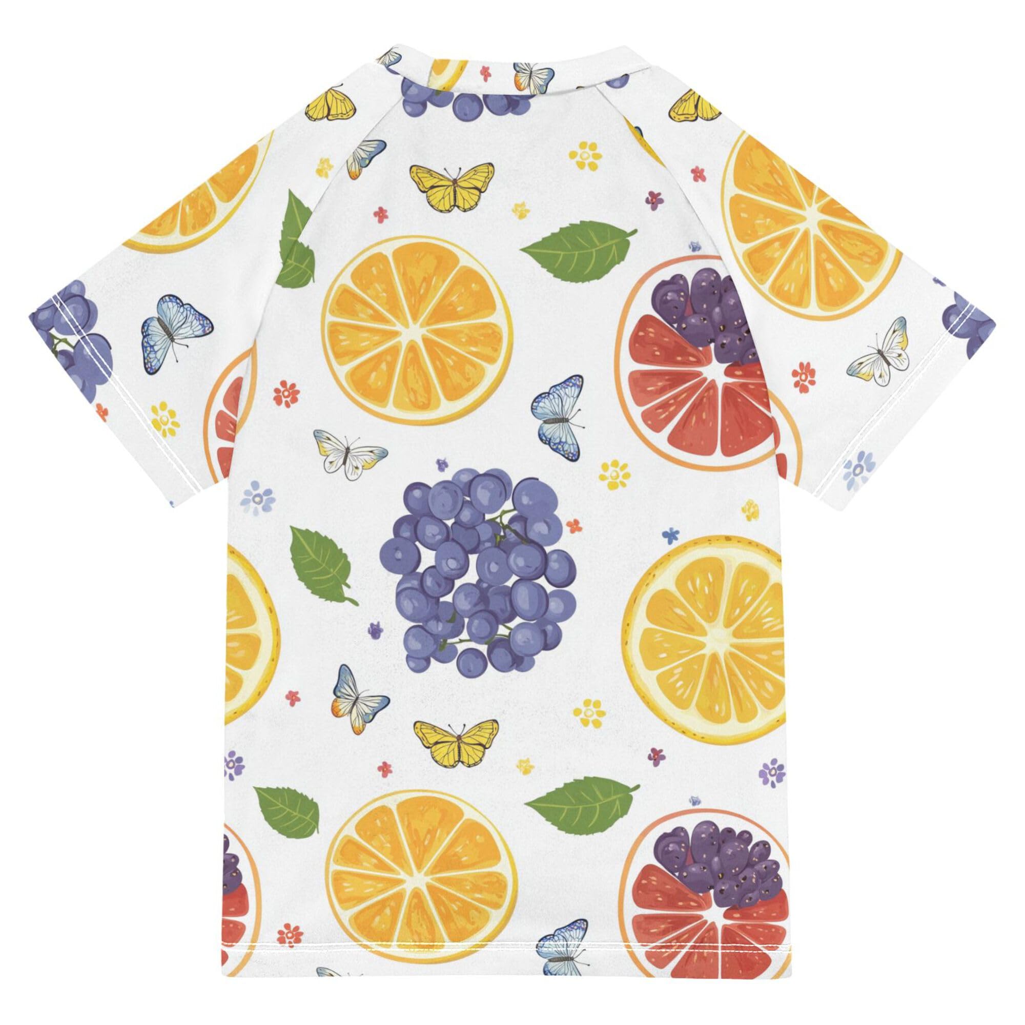 Cartoon Oregon Grape Fruit White Kids Bathing Suit UV Protection Kids Rash Guard Swim Girls Swimwears Sports Shirts for Youth Boys 11-12Y