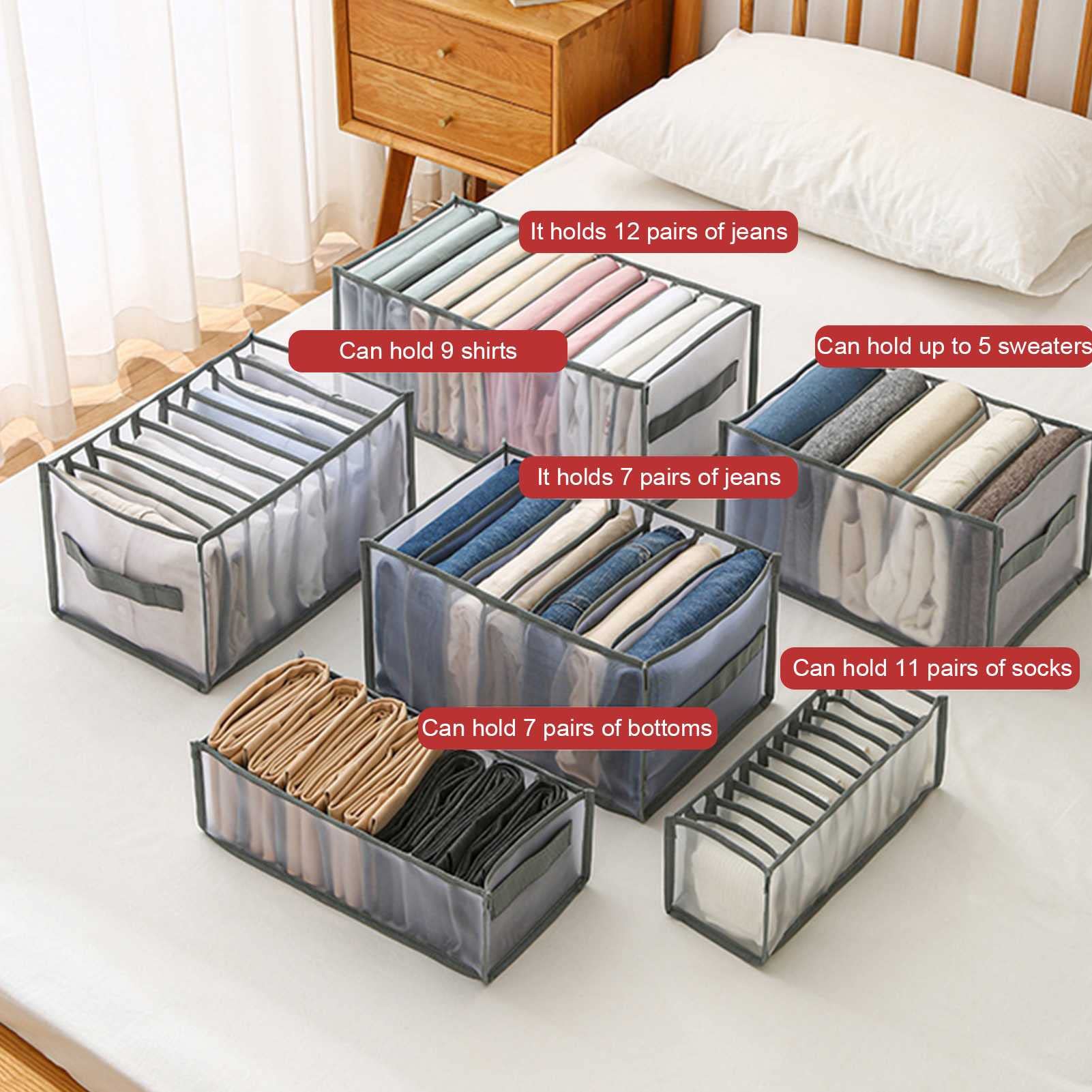 Organisateur de tiroir de vêtement de haut-placard de haute qualité, organisateur de compartiment lavable, diviseur de maille pliable for stocker des jeans, des chemises, des chandails, des sous-vêtem