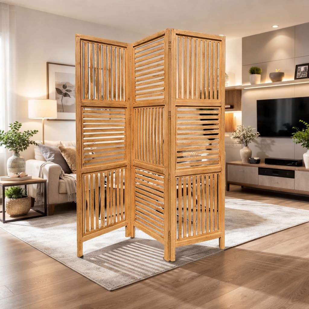 Dreemy Home Wooden Room Partition Screens for Bedroom,Living Room, Privacy Divider, Freestanding Folding Panels for Changing Room 6 feet 3 Panel-picture-19