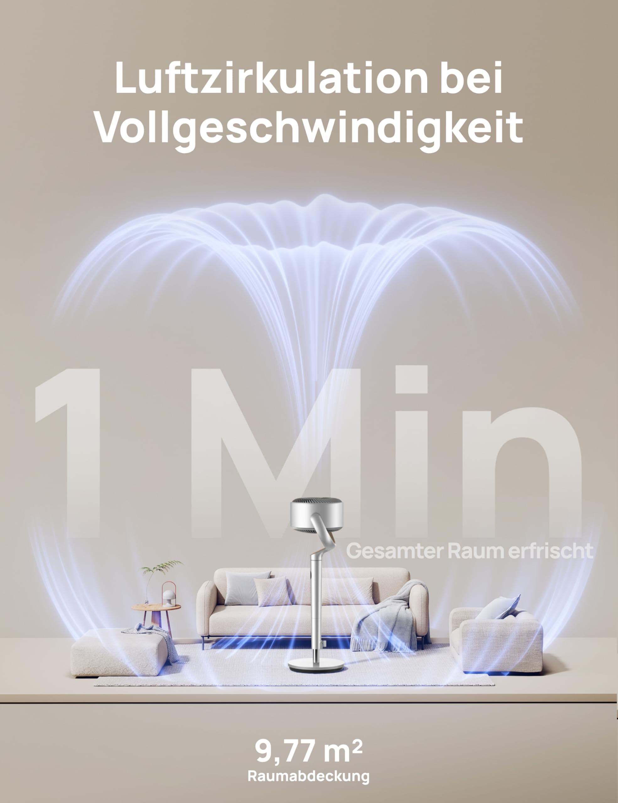 DREO Smart Standventilator mit RGB-Licht, 120°+120° Oszillation, Leiser 20 dB Bodenventilator mit Fernbedienung, 8H Timer, für Schlafzimmer, Silber