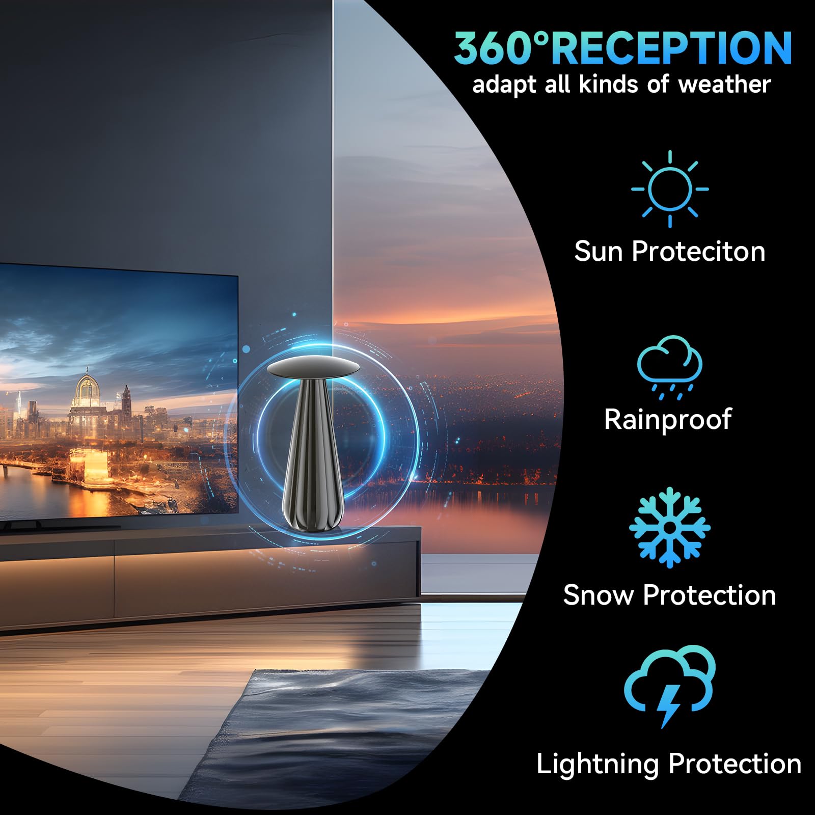 Range Antenna TV 5000+ miglia, antenna digitale per Smart TV, amplificatore di segnale, supporta 4k 8k - cavo coassiale