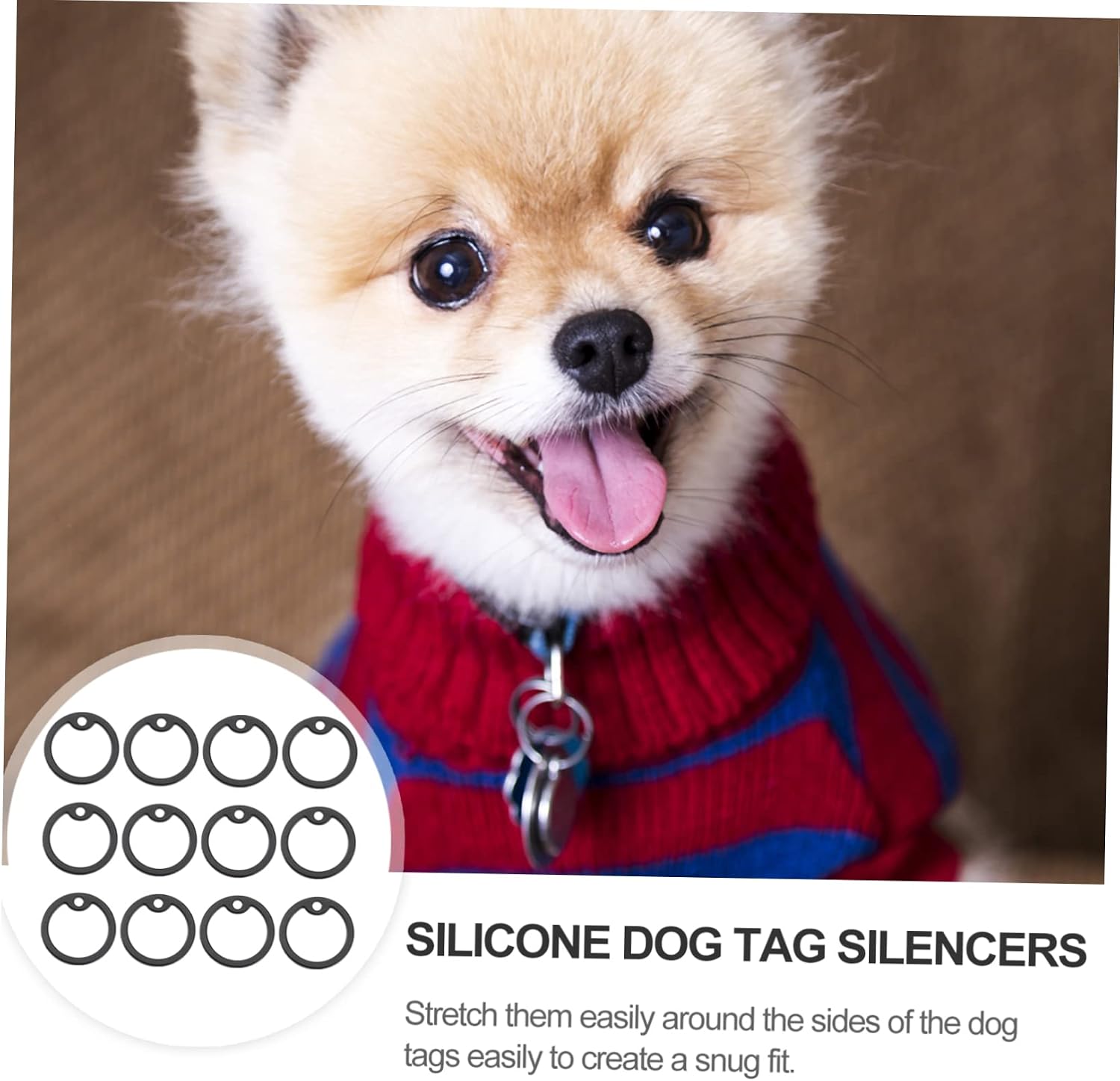 Silicone Dog Tag Silencers 12Pcs Round Black for Pet Dog Cat image 2