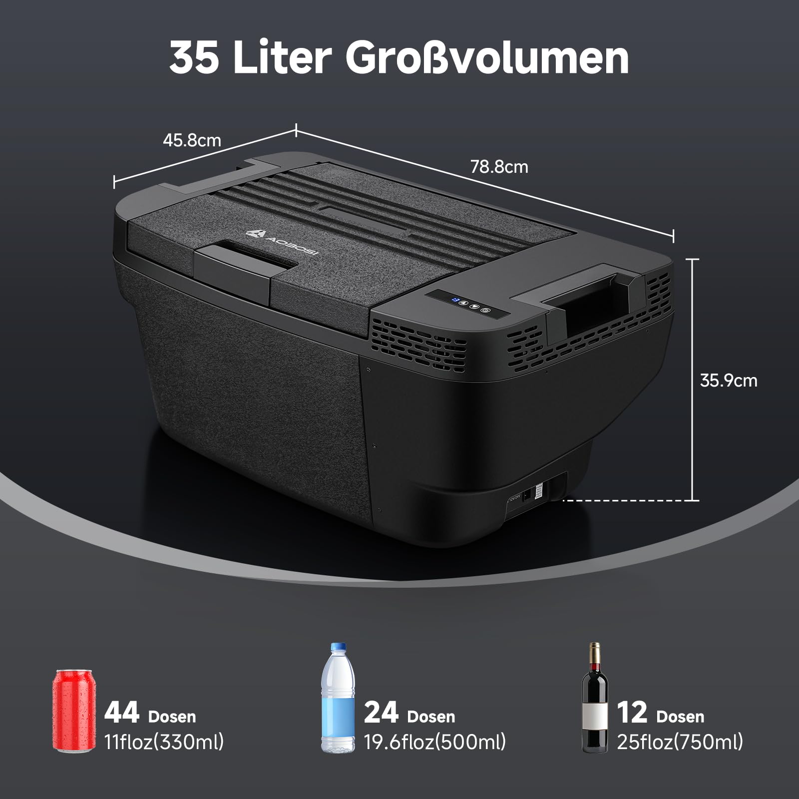 AAOBOSI Kompressor Kühlbox 35L 12V bis -20°C App-Steuerung Tragbar Anti-Shake für Outdoor Reisen Camping