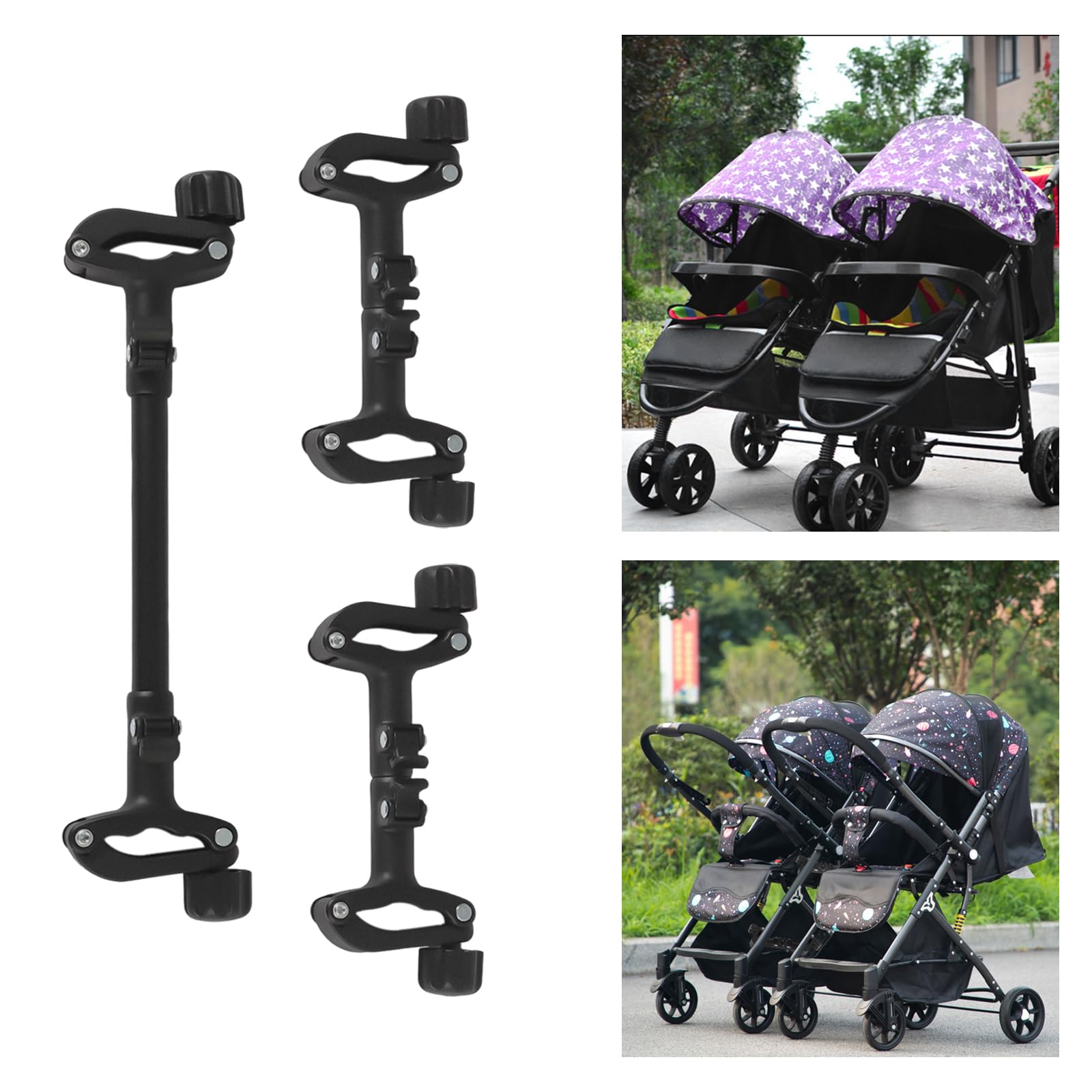Doppeltes Kinderwagen-Adaptersystem längenverstellbar schwarz für Zwillinge