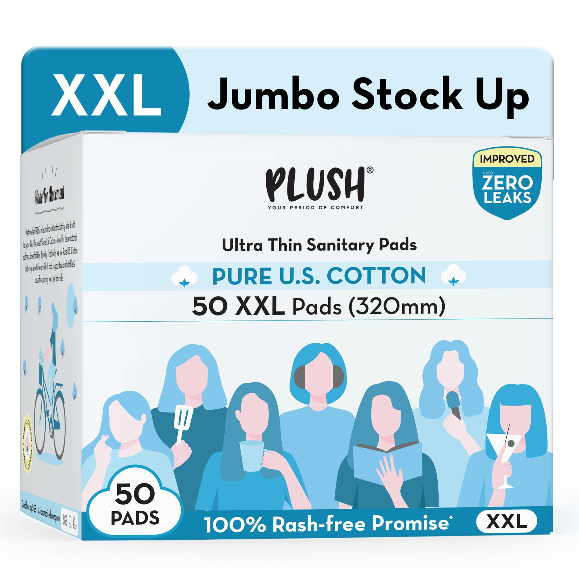 Plush Ultra-Thin XXL Sanitary Pads for Women 50 Pcs | Super Absorbent Heavy Flow 320mm Sanitary Napkins| 100% Rash-Free | Pure U.S. Cotton XXL Pads | No Fragrance | No Toxic-Chemicals-image-12