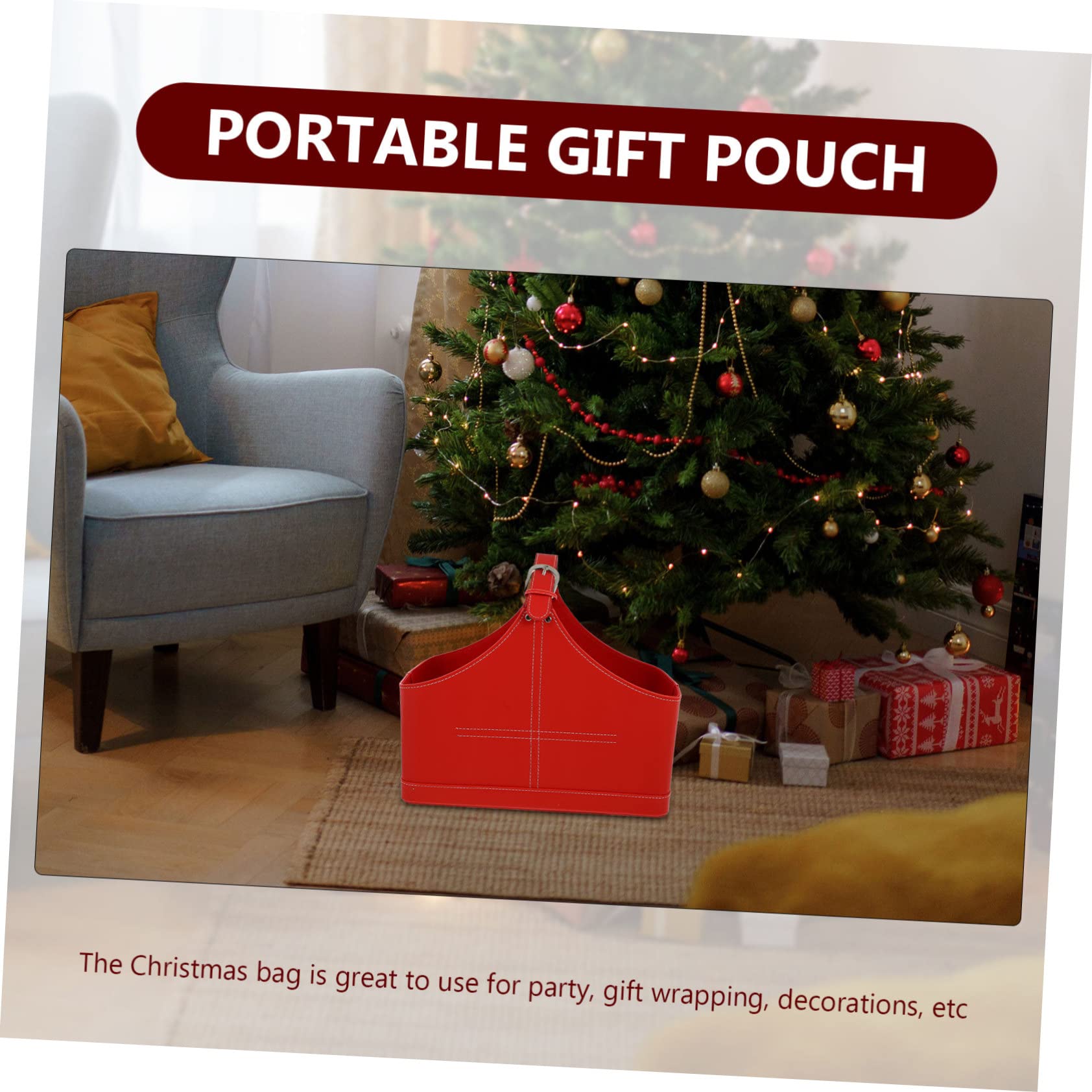 FRCOLOR 1pezzi Borsa Regalo Di Natale Riutilizzabile in Pelle Pu Cesto Regalo Per Incartare Regali Porta Regali Per Feste Confezione Creativa