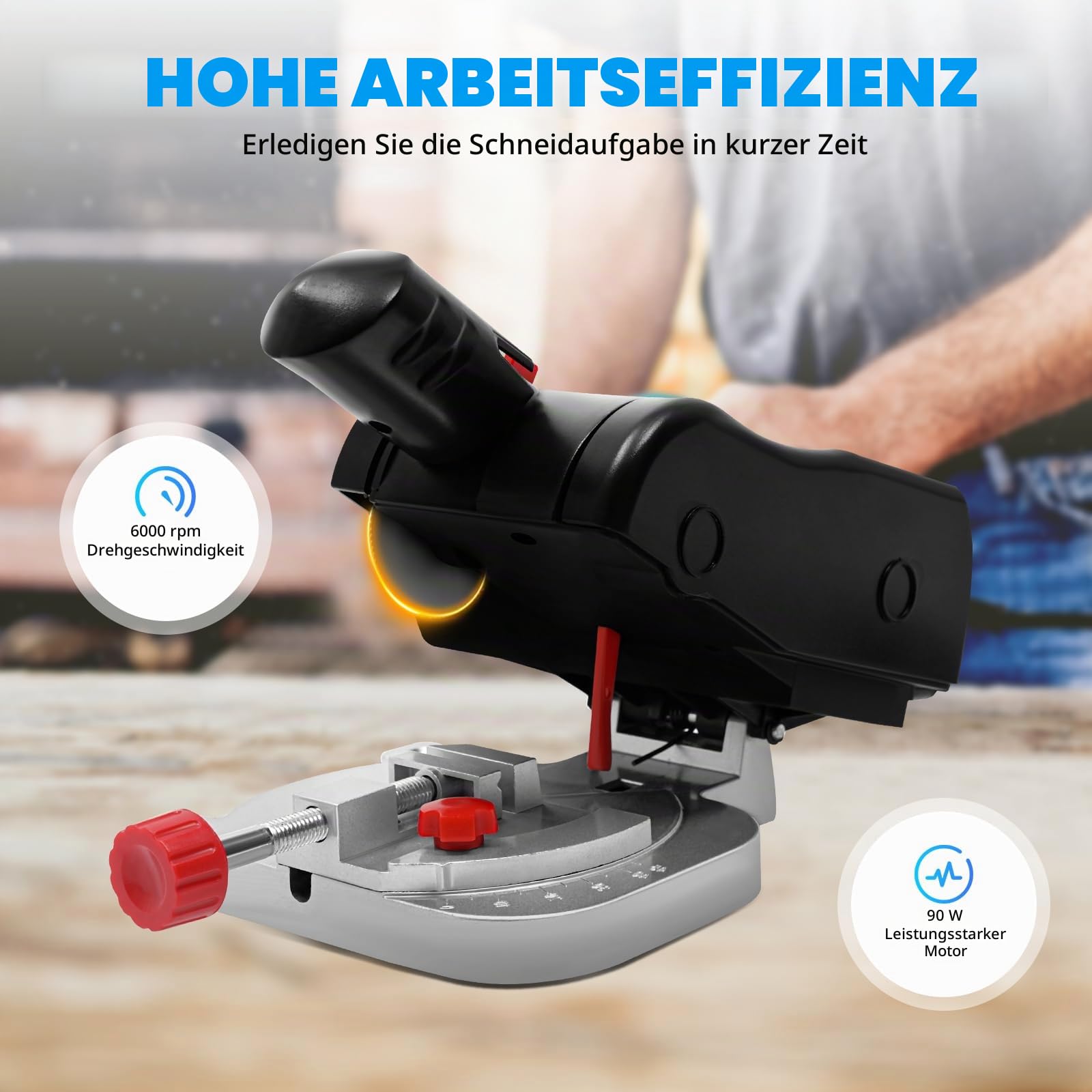 Mini Kappsäge Gehrungssäge Tisch Schneidemaschine Stahl Sägeblatt Kreissäge Kappsäge für Holz Metall, 4500 U/min