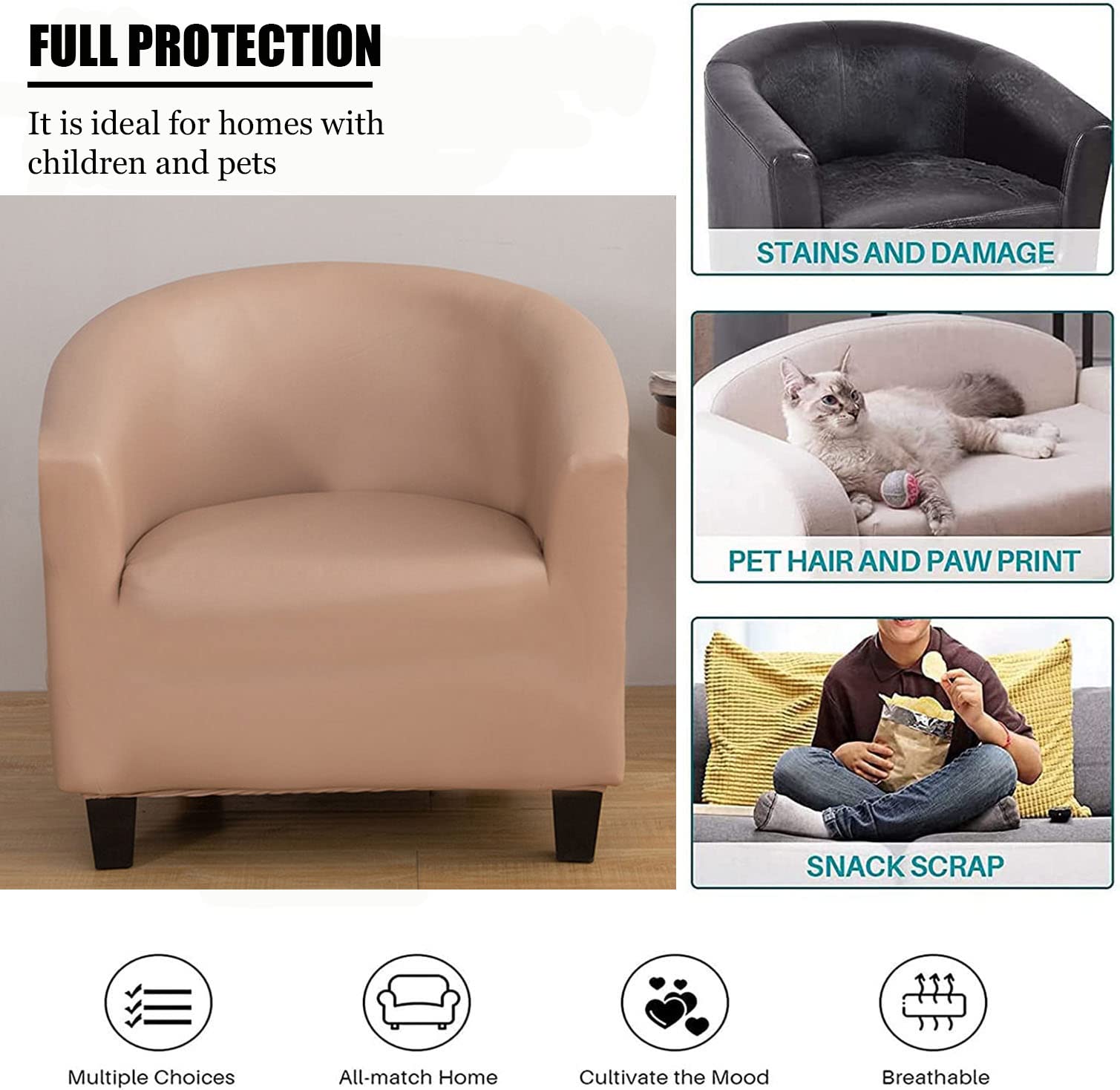 Copripoltrona In Pelle Pu 1 Pezzo Antiscivolo Impermeabile Fodera per Sedia A Barile Protezione per Mobili Rimovibile - Arancione