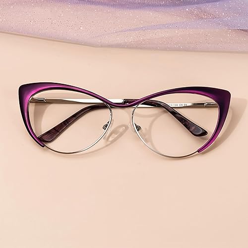 Miniatura 3 de Zeelool Gafas de bloqueo de luz azul ojo de gato de gran tamaño para las mujeres gafas de metal Ellen VFM0176