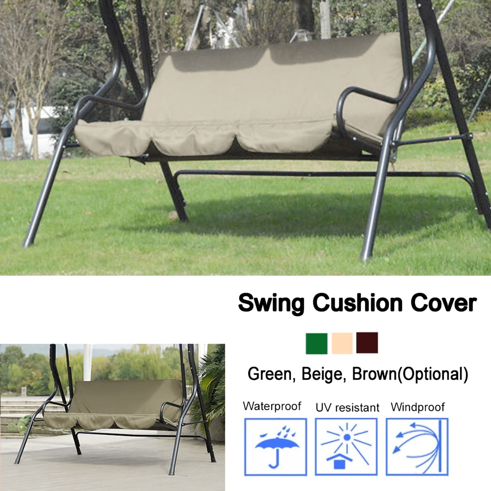 Cojín Columpio, 3 Asientos Silla Columpio Hamaca Asiento Cojín Cojín Cojín De Protección Columpio para Exteriores, Interiores, Patio, Jardín, Hogar, Terraza, 150 X 50 X 10 Cm(Beige)