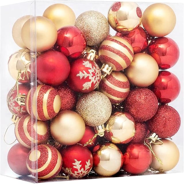 Eidoct 50 Pieces Christmas Balls Ornaments, Gold and Red Mini Party Decoration Hanging Christmas Ball Set for Holiday Wedding Party Xmas Tree Decoration (4 cm/ 1.57 inch)