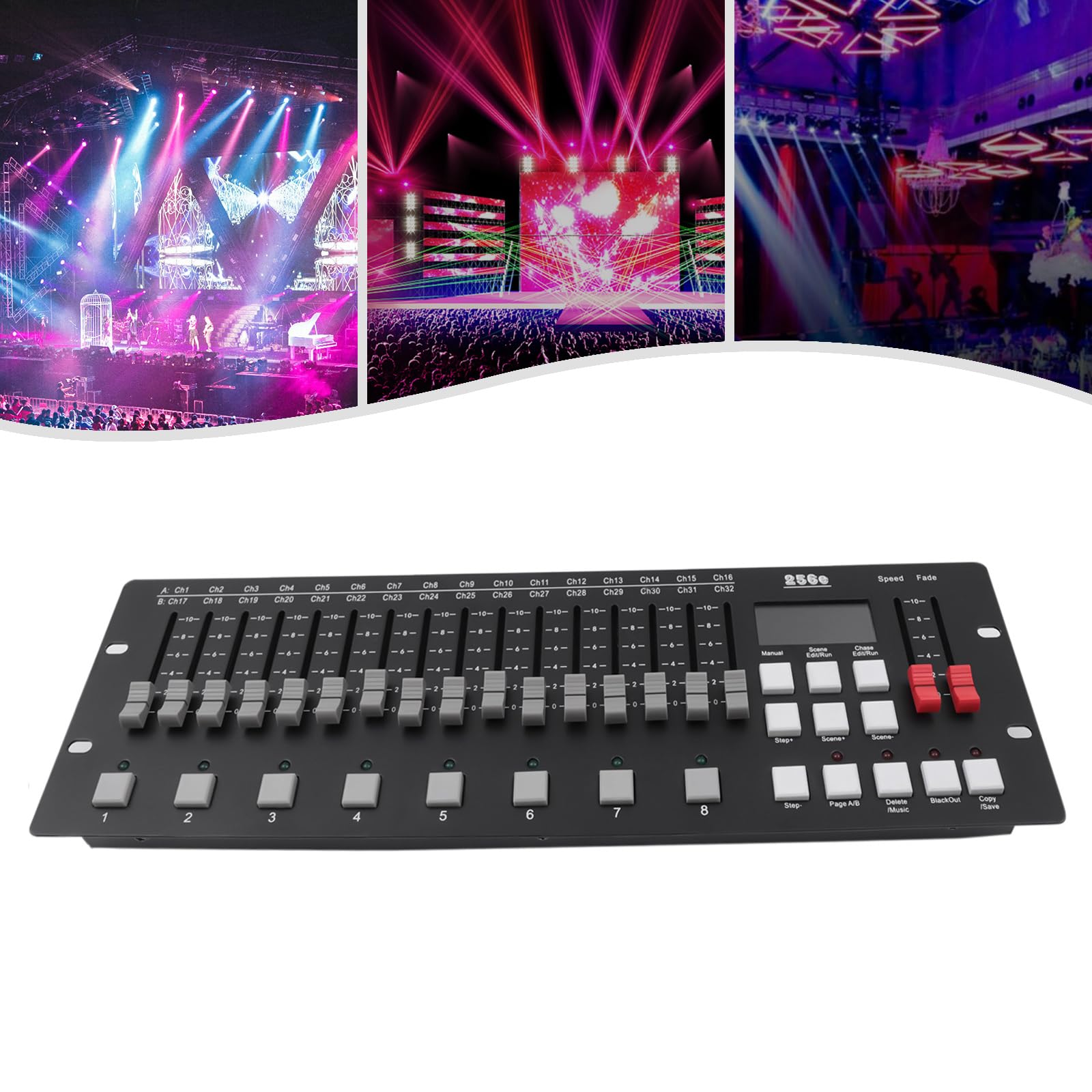 DMX, controller Dmx, 256 canali, con indicatore LED HD, connettore 3 in 1, Dmx Pult DJ Equipaggiamento, mixer luce per DJ, palcoscenici, discoteche, discoteche, feste, matrimoni
