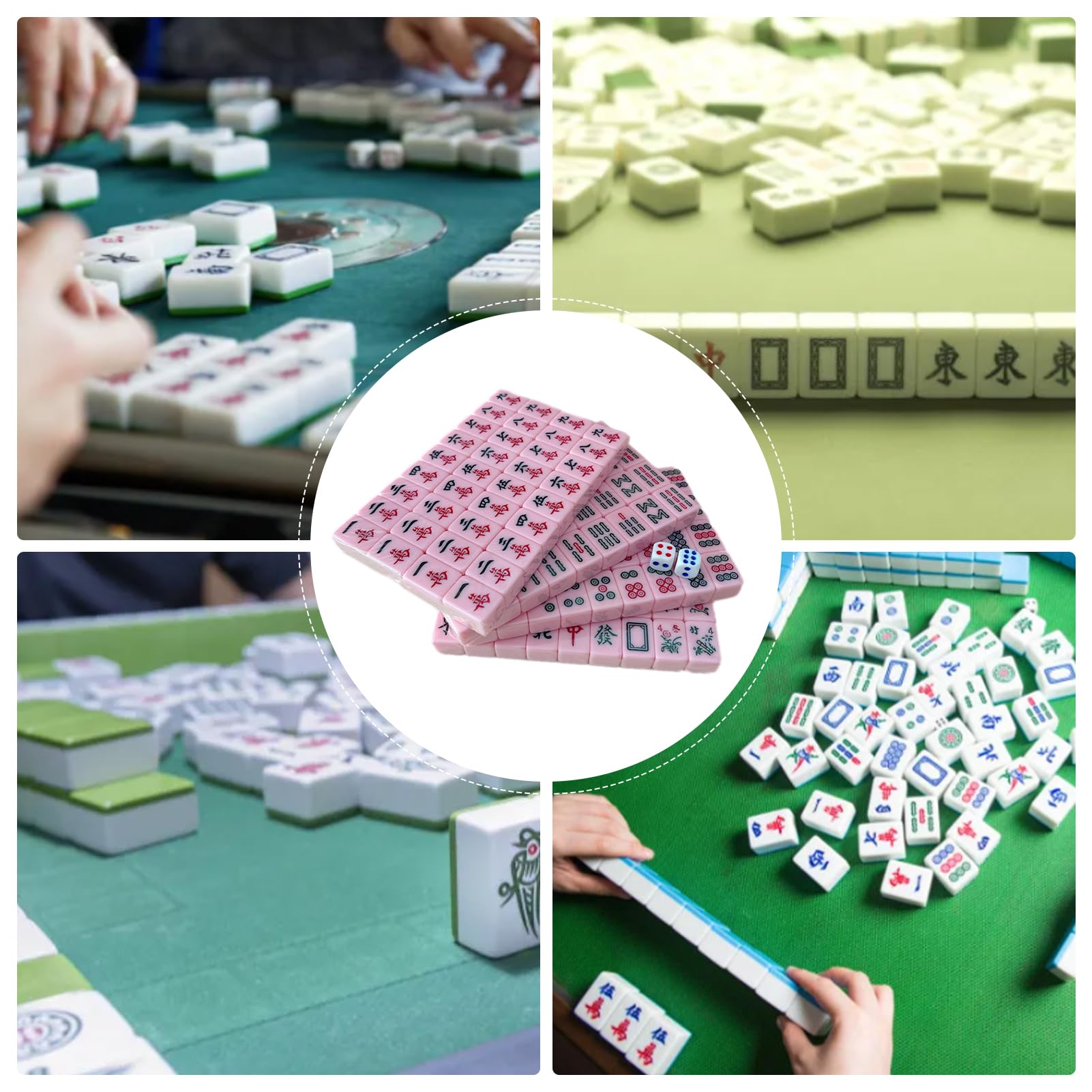 Mini Mahjong Set, Viaggio Piccolo Mahjong, Rosa, 144pcs Piastrelle, Età 12+
