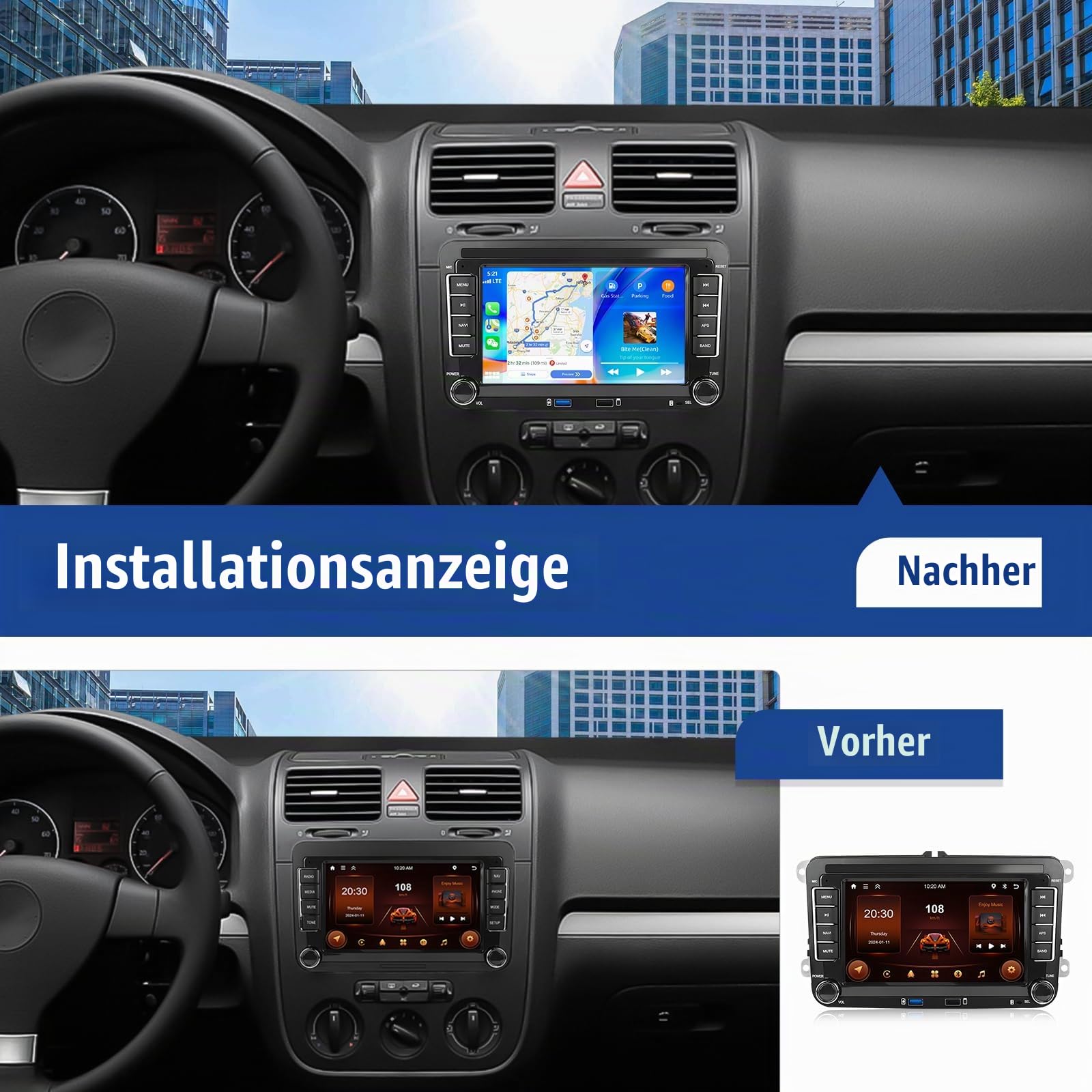 SIXWIN 2+64G Android 15 Autoradio für VW Golf 5 Golf 6 Skoda Polo Passat Tiguan Touran mit Carplay/Android Auto/Mirrorlink,7 Zoll Touchscreen mit WiFi GPS Bluetooth FM RDS Radio EQ 2USB Aufladen