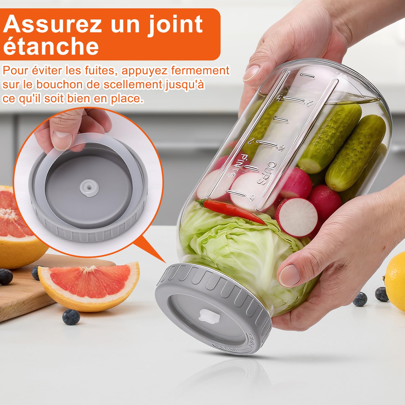 2 Pièces Bocaux de Fermentation de 1L, Bocal Fermentation en Verre avec Couvercle en Silicon pour Choucroute, Kimchi, Kombucha, Cornichons et Plus