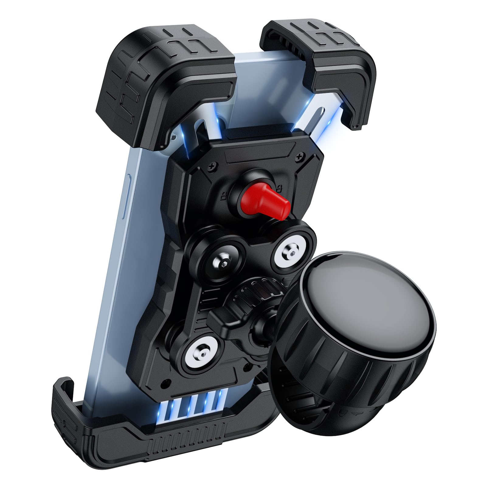 Ktryman Motorcycle Phone Holder - [Metal Tie Rod] with Vibration Dampener, Adjustable Handlebar Bike Cell Phone Mount, Motorcycle Bicycle E-Bike