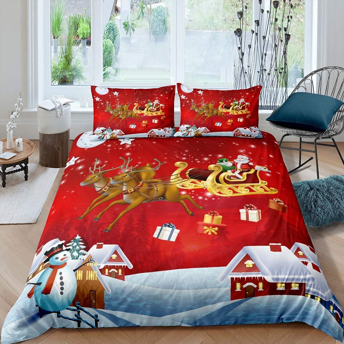 Christmas Bedding Set Santa Claus Deer Snowman Printed Duvet Cover for Kids Boys Girls Xmas Comforter Cover Festival Decor Bedspread Cover Bedroom Collection 3Pcs Super King — image 1