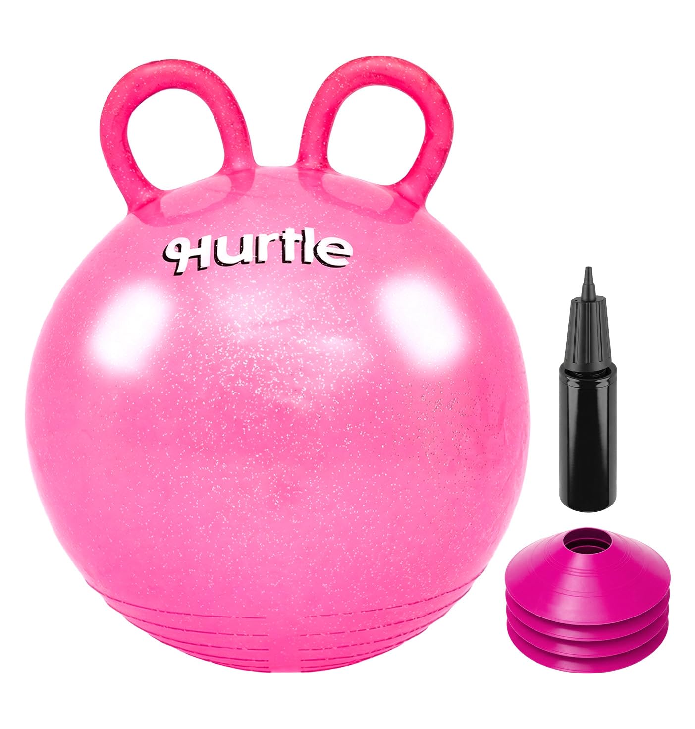 Hurtle Space Hopper 18 Inch Hopper Ball for Kids With Dual Handles, Pump and 4 Cones for Balance, Coordination and Active Indoor Outdoor Play, Pink Glitter