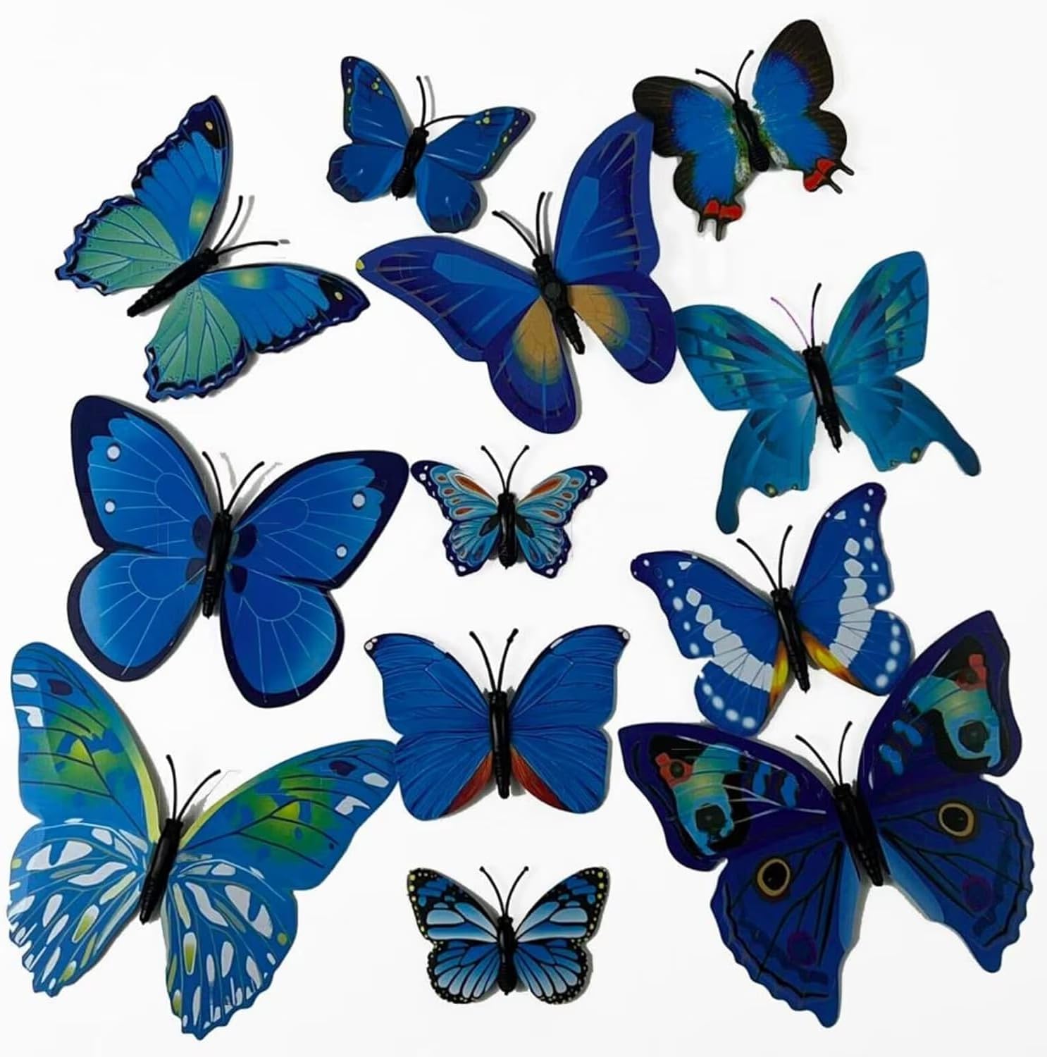 Neel Saanjh 12 x Butterflies for Garden or Indoor, Three-Dimensional Wall Stickers, Decorative Butterfly Set, Easy Application, Perfect for Creative and Personal Touches (Blue)
