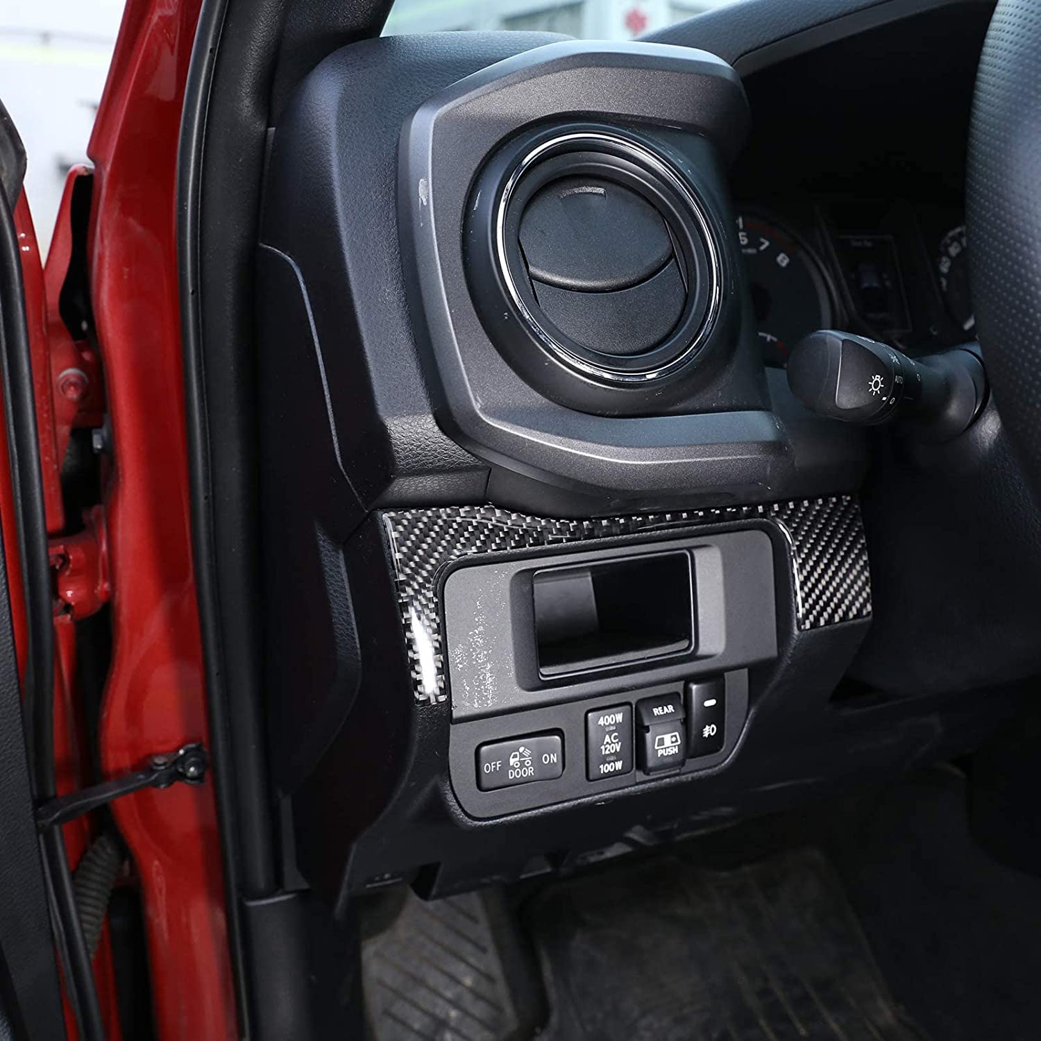 KELEIMAI Car Accessories Fit for Toyota Tacoma 2015-2022 Dashboard Side Sticker Interior Soft Carbon Fiber 3D Sticker 2PCS