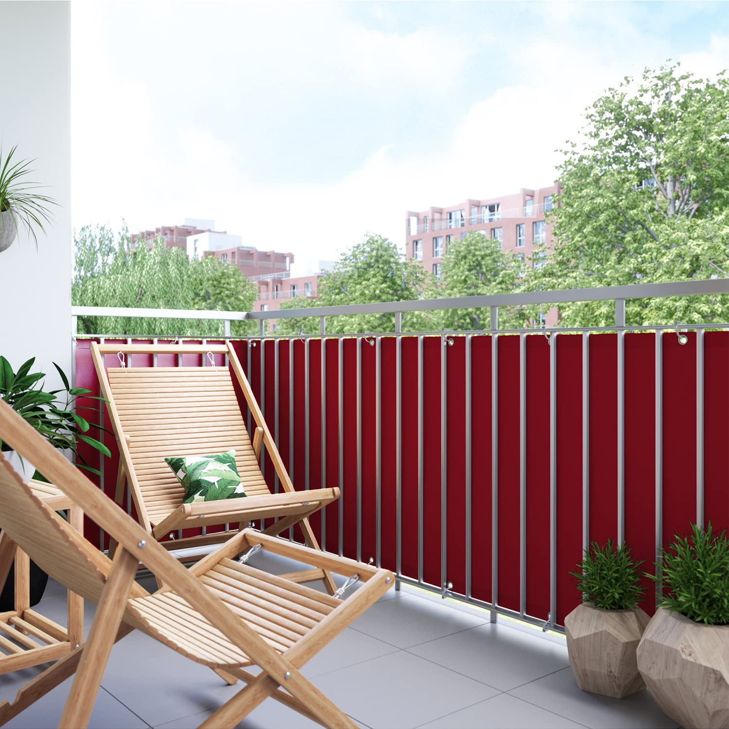 Rivestimento per balconi, protezione UV, resistente alle intemperie, con occhielli e fascette, per recinzioni da giardino e ringhiere per balconi, colore rosso vino, 130 x 300 cm