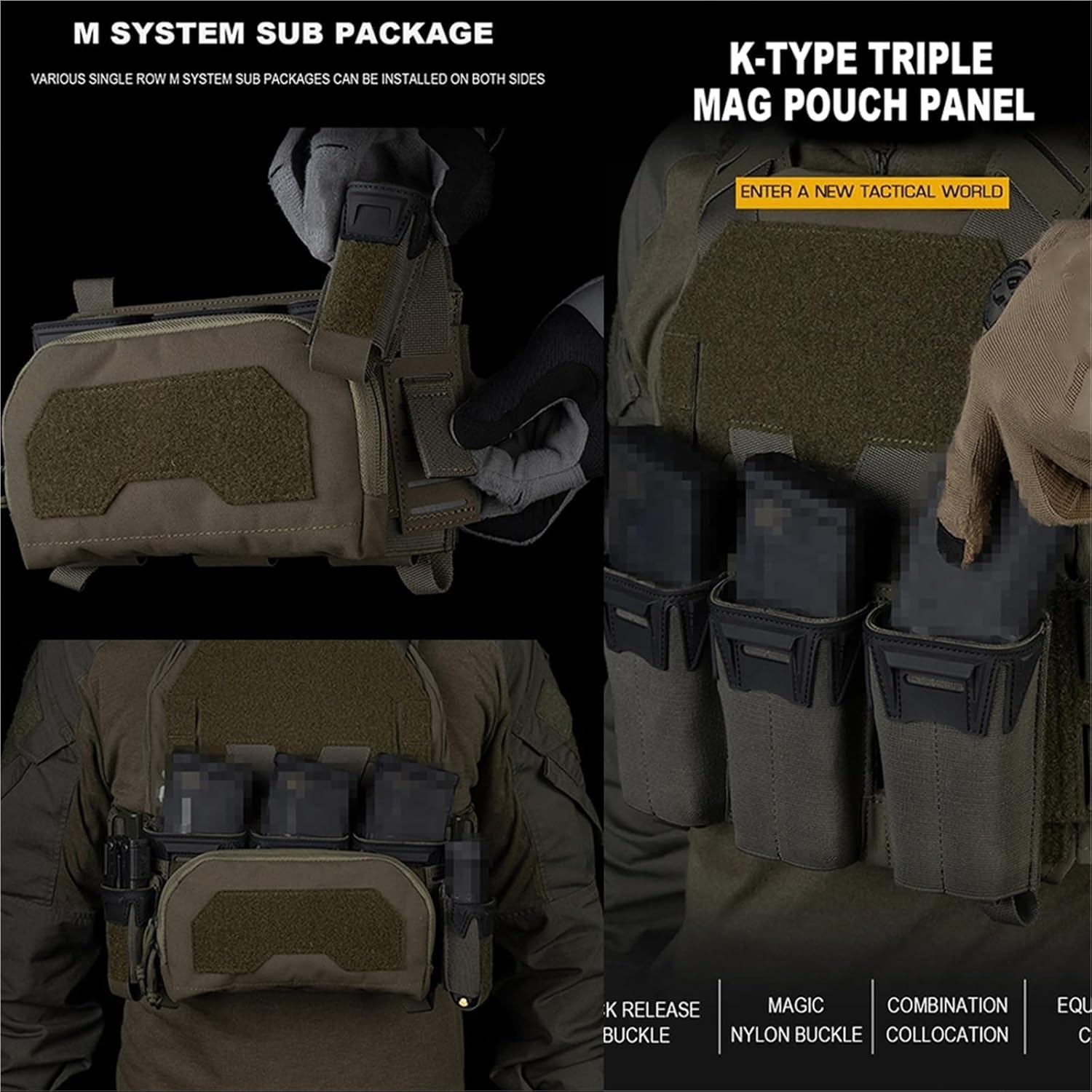 Tactical Front Placard with Multi-Caliber Triple Mag Pouch - Compact 2nd Layer Admin Pouch for CS Hunting Paintball Gear
