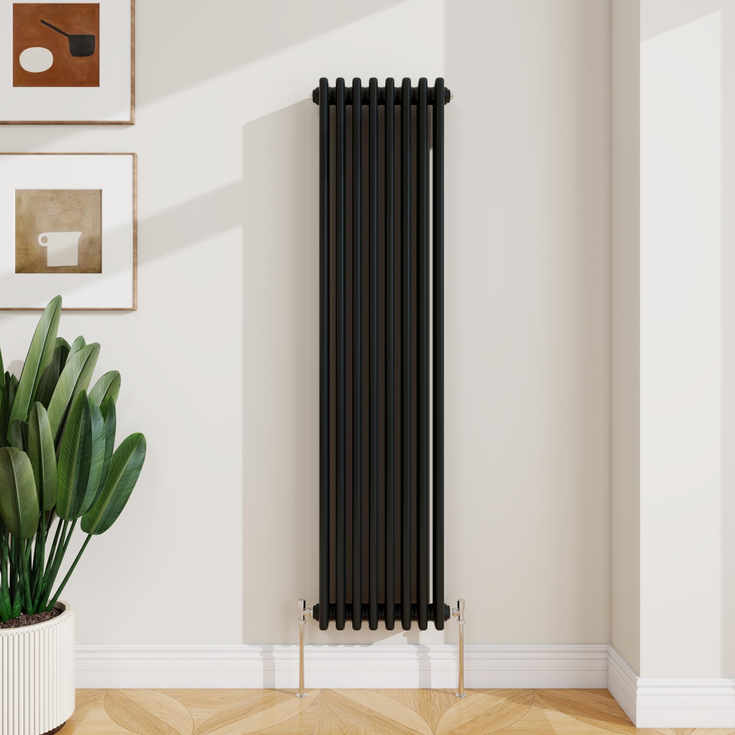 SLINE SANITARY 1500x380mm Cast Iron Style Traditional 3 Column Vertical Black Central Heating Radiator