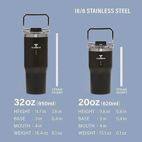 Vista 7 de Samsta - Vaso aislado confiable a prueba de fugas de 32 onzas con diseño de doble tapa, popote y asa, taza de viaje de acero inoxidable de doble