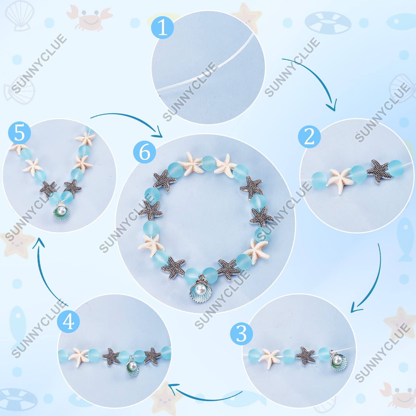 SUNNYCLUE - Kit Fai Da Te Per Bracciali Estate Oceano Con Perline Turchesi, Conchiglie E Tartarughe