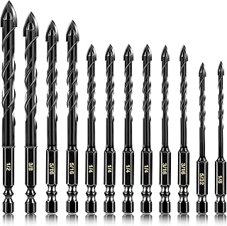 12-PCS Concrete Drill Bit Set & Masonry Drill Bit Set, Cement Drill Bits for Concrete Brick Wall, Tile Glass Ceramic, Masonry Drill Bit 1/8 to 1/2 inch Industrial Strength Carbide Cross Drill Bit Tip
