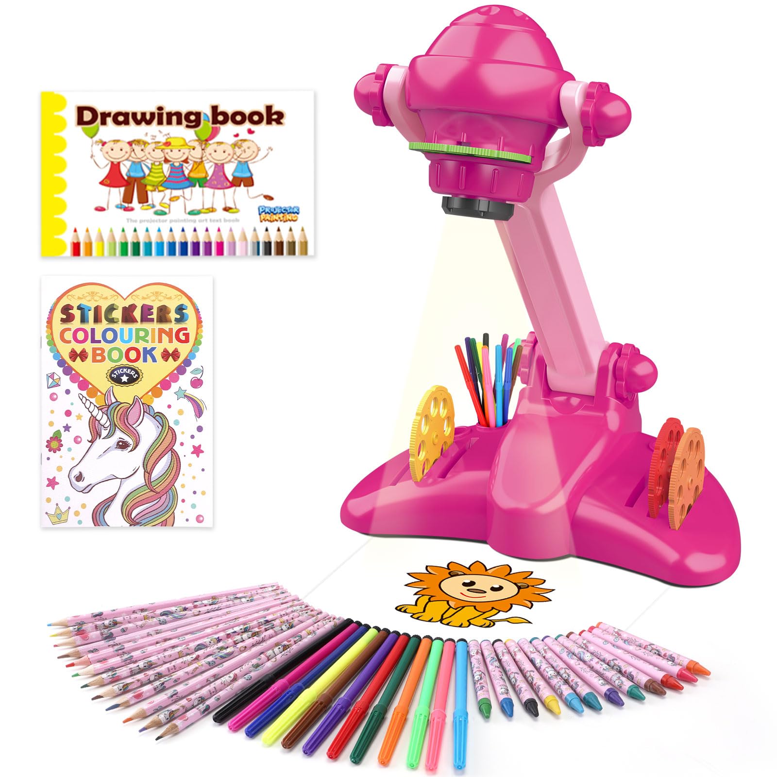Hoarosall Drawing Projector for Kids Art and Craft Kit Includes Colored Pencils Crayons and Coloring Books Unicorn Drawing Kit Perfect Projector for