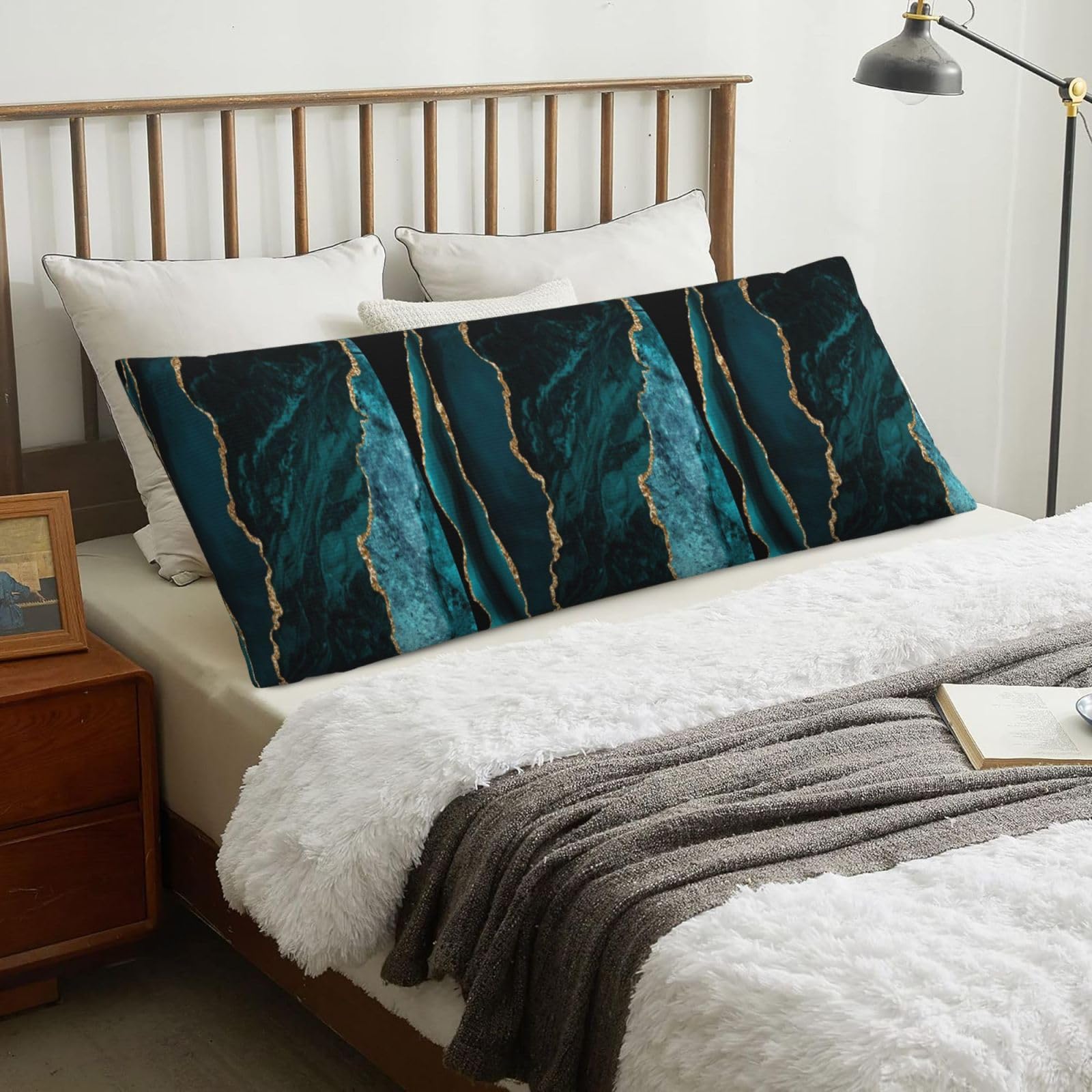 Teal Emerald Marble L And Scapes, Body Pillow Cover with Zipper,Long Body Pillowcase 20 x 60 in