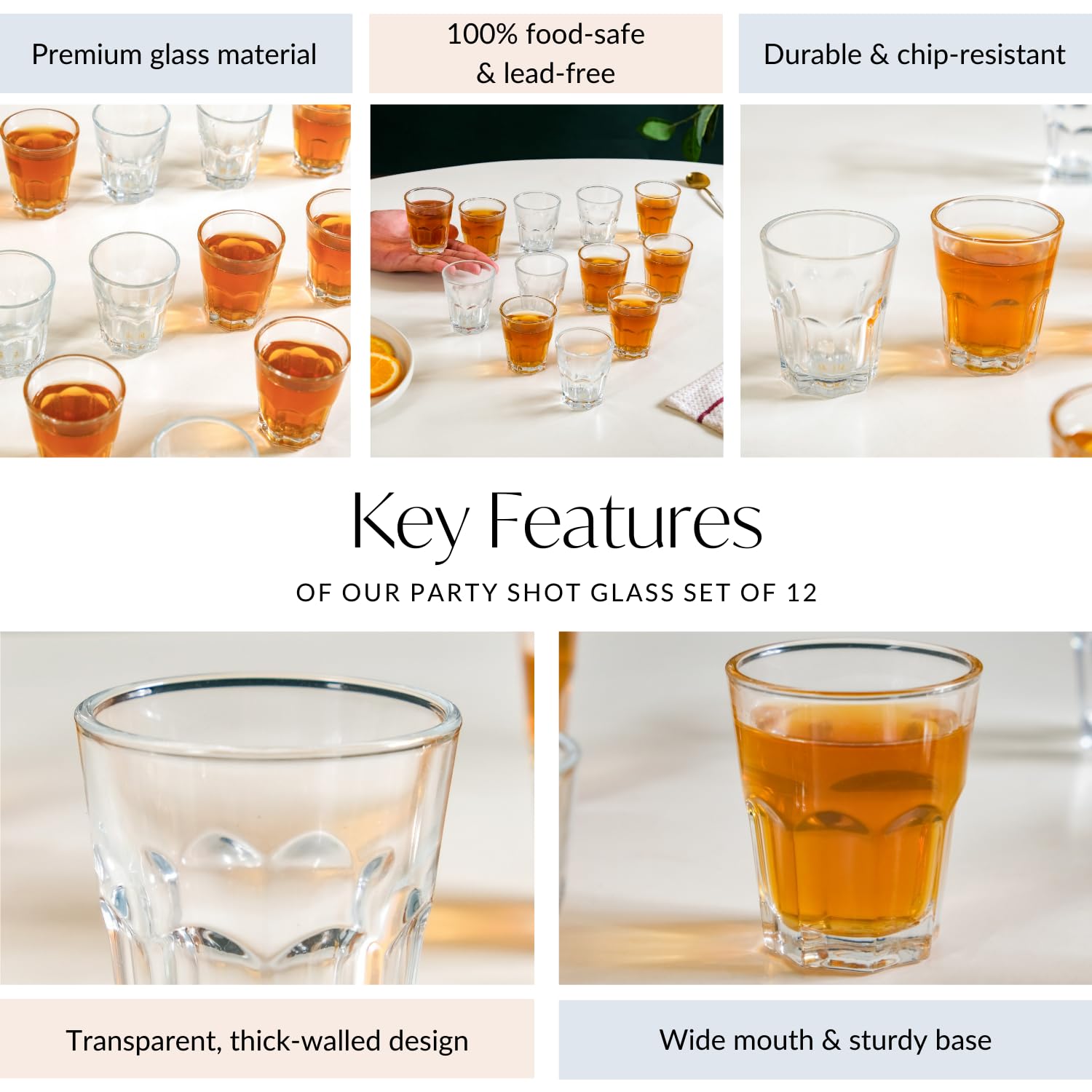 Nestasia Set of 12 Ribbed Shot Glasses | Premium, Chip-Resistant, Food-Safe Glassware for Vodka, Tequila, and Cocktails (50ml) 3