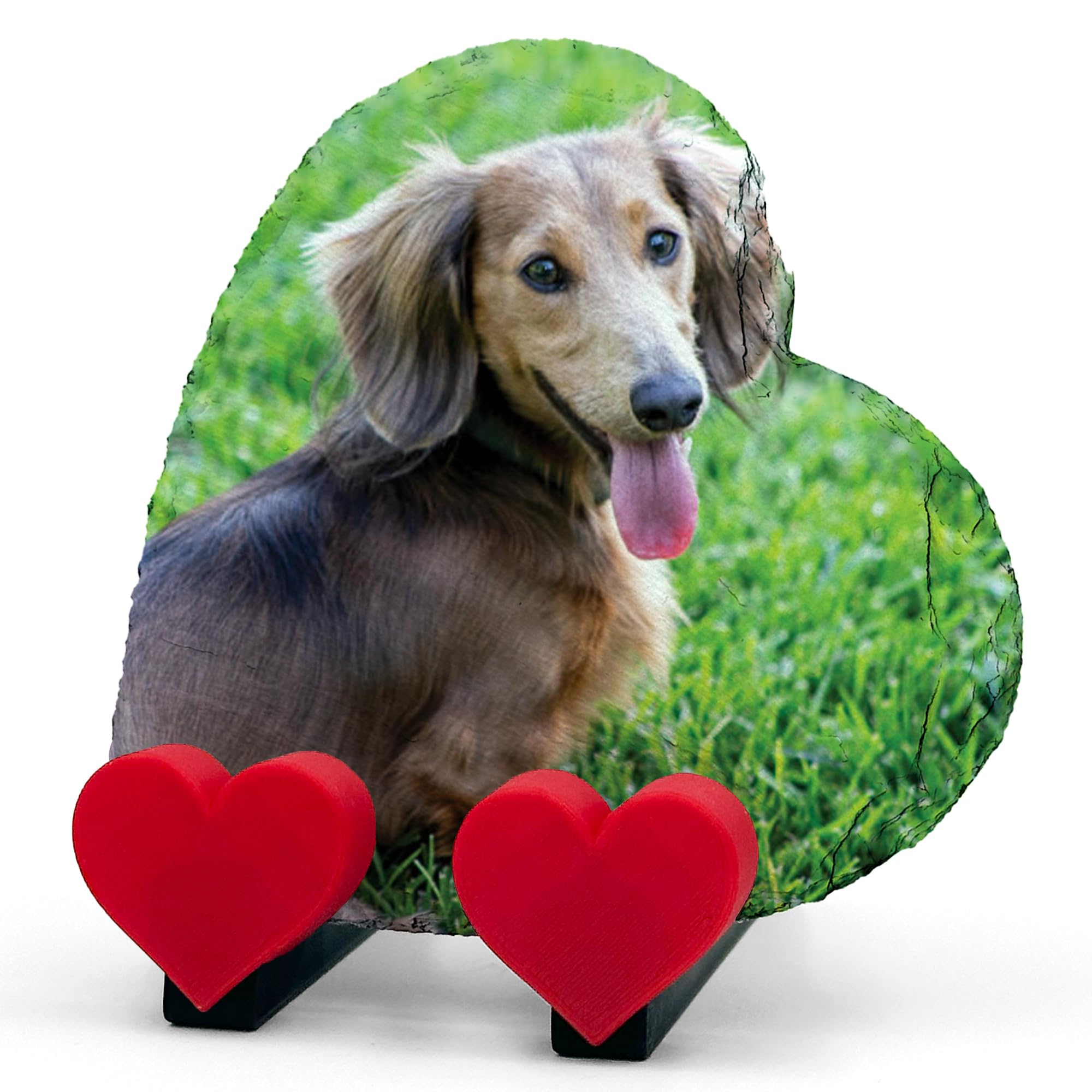 AMAZING Personalised Pet Memorial Heart Plaque with Photo and Text Heart Slate for Dog Cat with Heart Display Stand - Horizontal - Size 10x10 cm