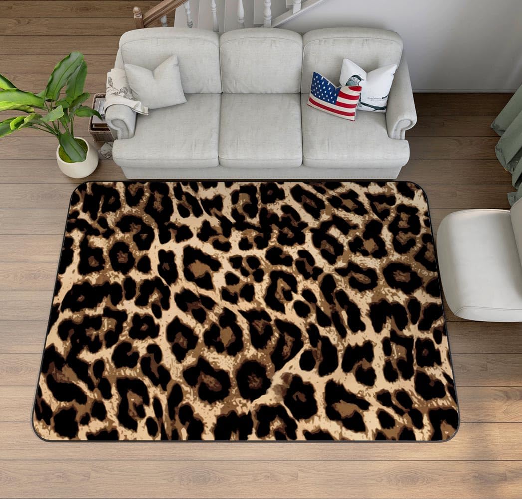Black Brown Leopard Print Rug Cheetah Print Bedroom Living Room Area Rugs Non-Shedding Carpet 47x24 Inch, African Wild Animal Print Ultra Soft Door