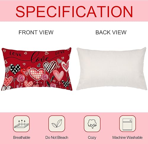 Miniatura 7 de Funda de almohada para el día de San Valentín de 12 x 20 pulgadas, decoración del día de San Valentín para el hogar, diseño de lunares, corazón, San