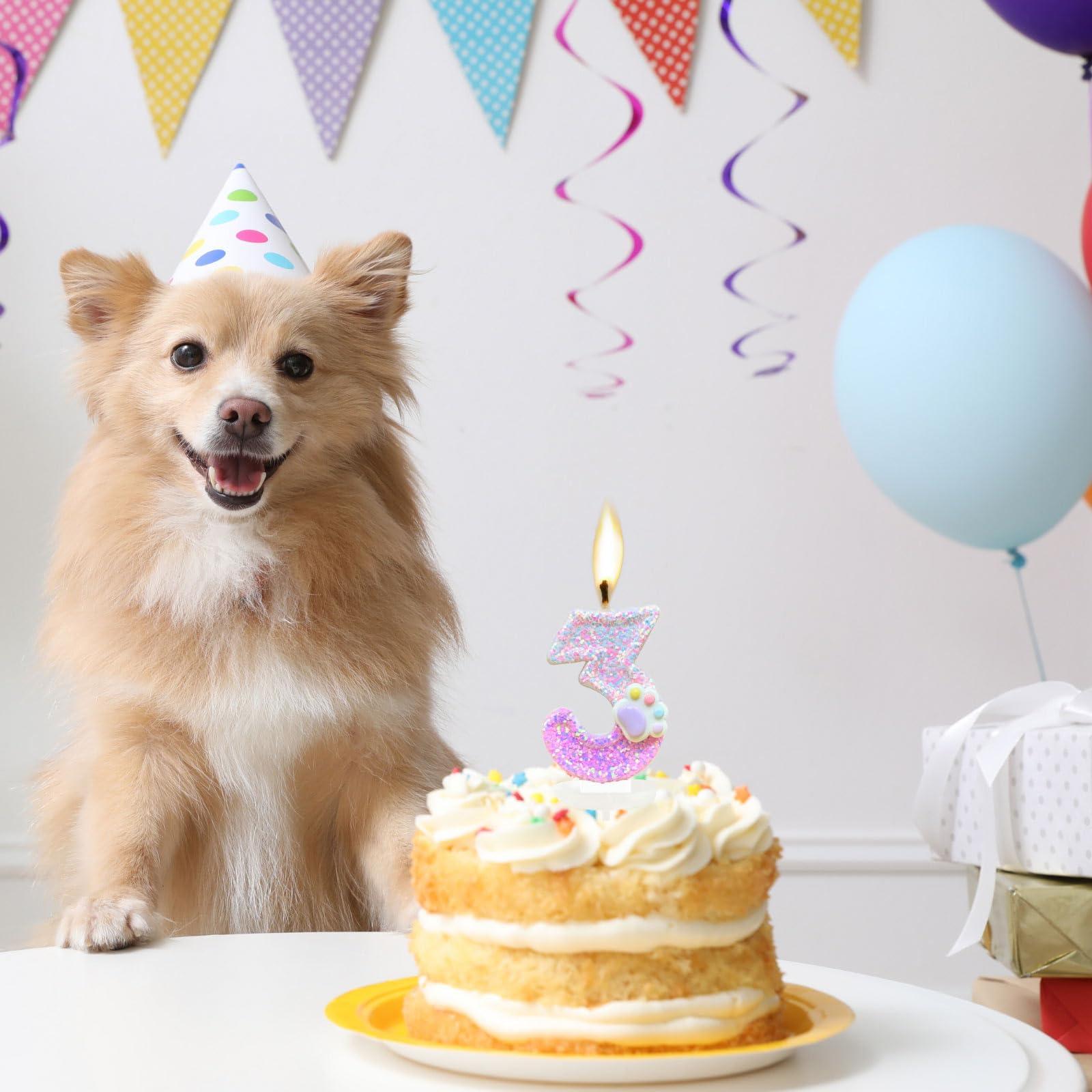 Velas con números de pata de gato y perro para decoración de tartas, vela número 3 de gatito rosa, decoración de pastel de cumpleaños con temática de perro para decoraciones de fiesta