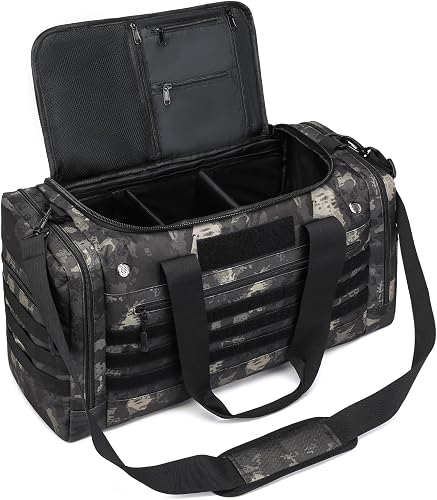 45L Gym Bag for Men & Women, Tactical Military Duffle Bag for Travel Weekender Gym Workout Deployment, Large Sports Bag for Hockey Football Baseball Soccer Basketball, Black CM, 45L, 45l Sports Travel