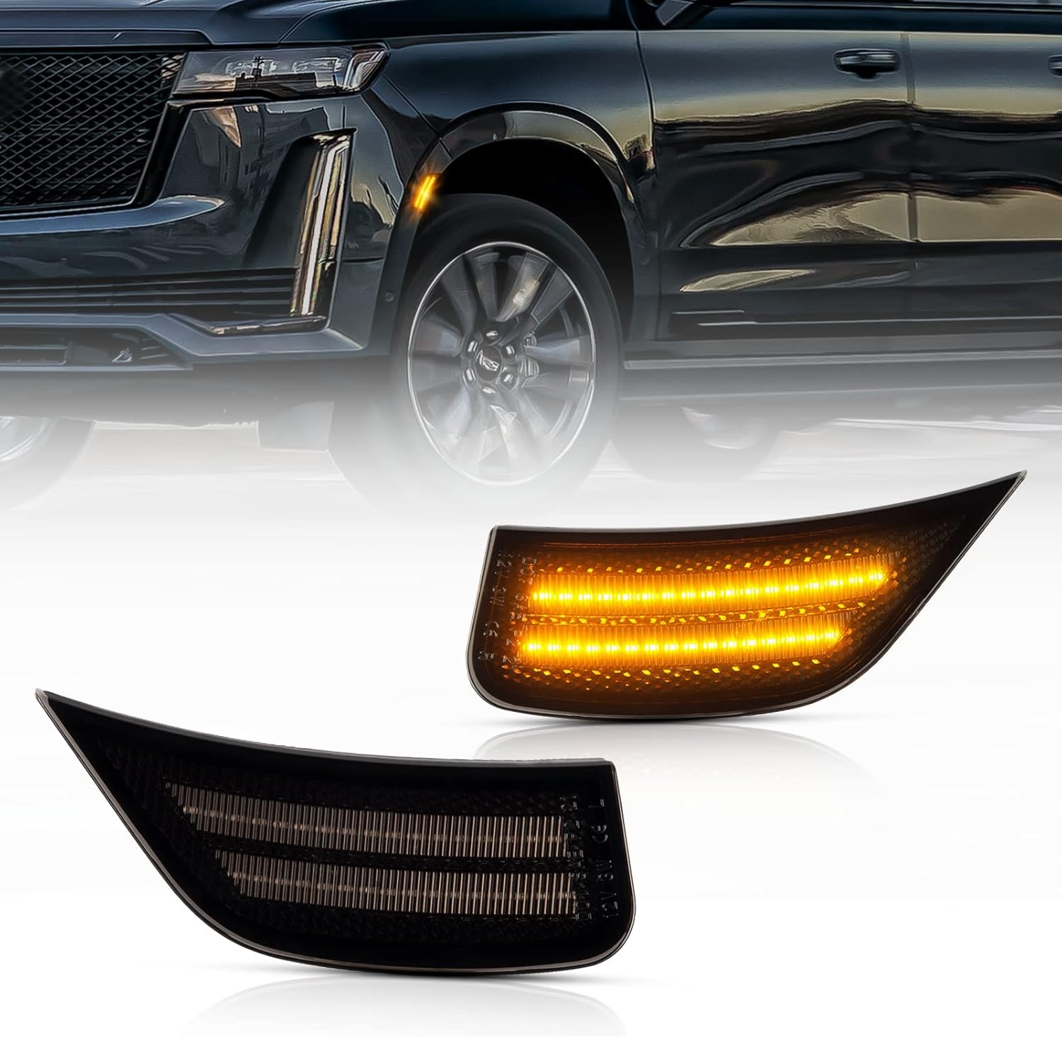Gempro LED Side Marker Lights for 2021-2024 Yukon XL Denali Tahoe Suburban Escalade ESV Turn Signal Lamps Smoked Lens, 2PCS