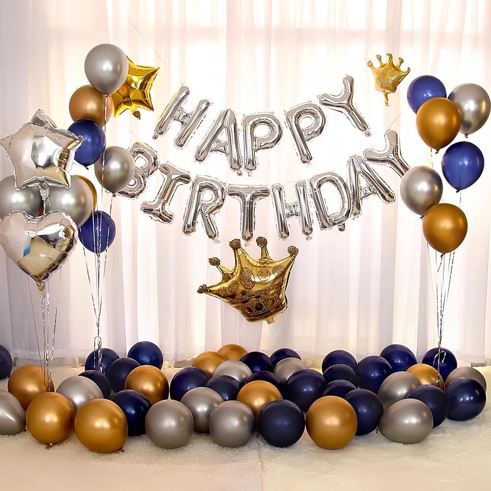 Folieballon set Happy Birthday, zilver, geschikt voor luchtvulling