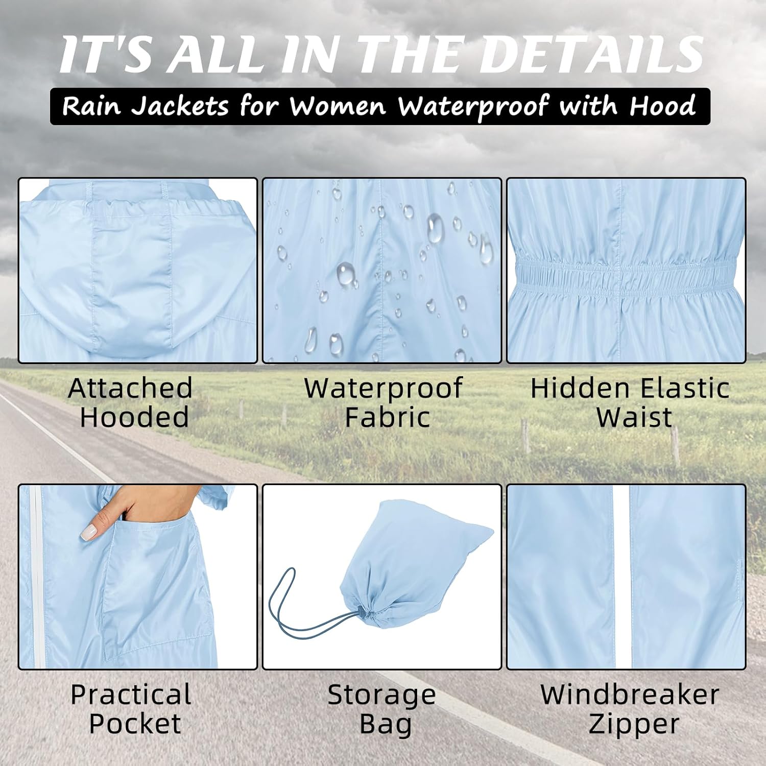 American Trends Women Plus Size Light RainCoat Jackets Packable Hooded Waterproof Windbreaker for Women