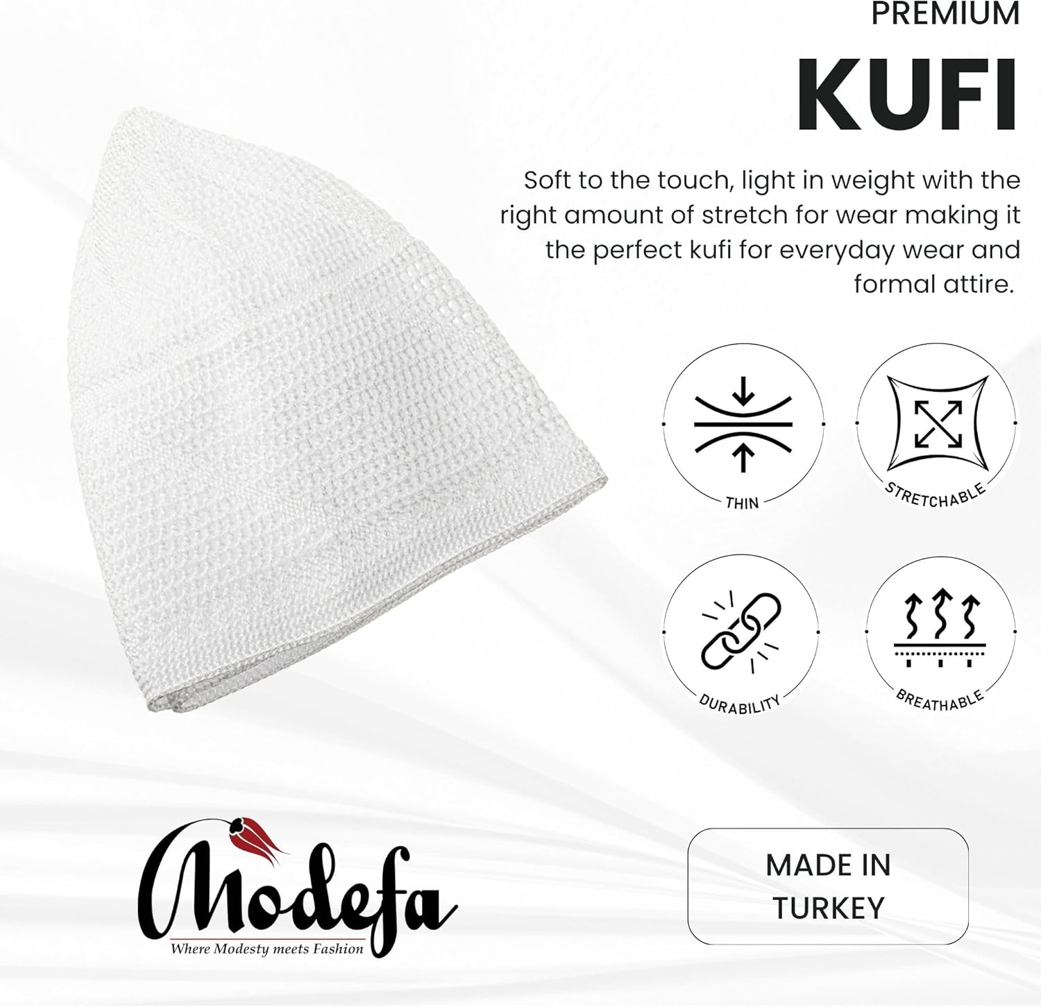Modefa Islamic Premium Turkish Dervish Kufi Hats for Men Lightweight Breathable Muslim Cap One Size Fit - Image 3