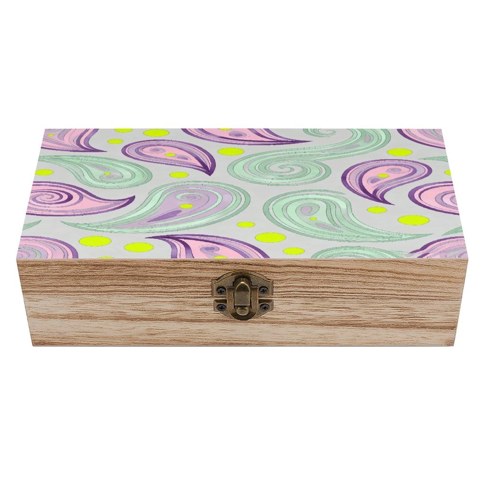 VstaDank Paisley Wooden Storage Box with Hinged Lid Natural Wooden Box Beautifully Keepsake Boxes Vintage Wood Boxes Jewelry Organizer Trinket Storage Chest Unique Gift