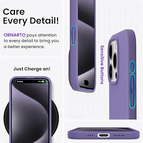Miniatura 4 de ORNARTO Funda compatible con iPhone 15 Pro de 6.1 pulgadas, silicona líquida de 3 capas cubierta completa de goma de gel suave, funda protectora