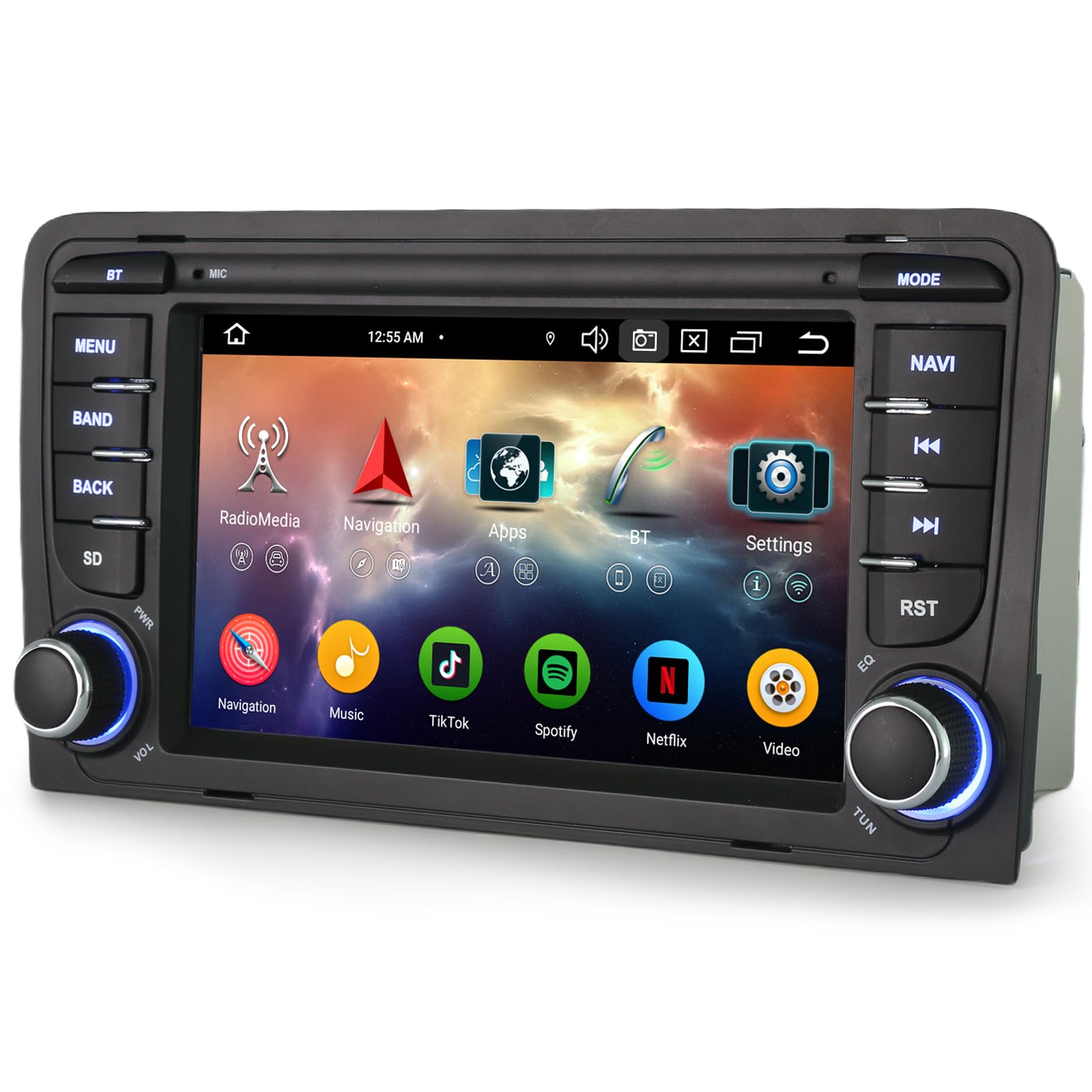 4Go+64Go Android 16 Autoradio pour Audi A3 S3 RS3 8P Sportback 2003-2012 | CarPlay Wifi Bluetooth 5.0 DSP Canbus Stéréo SWC Bluetooth 5.0 Ecran tactile soutien DVR OBD2 TPMS