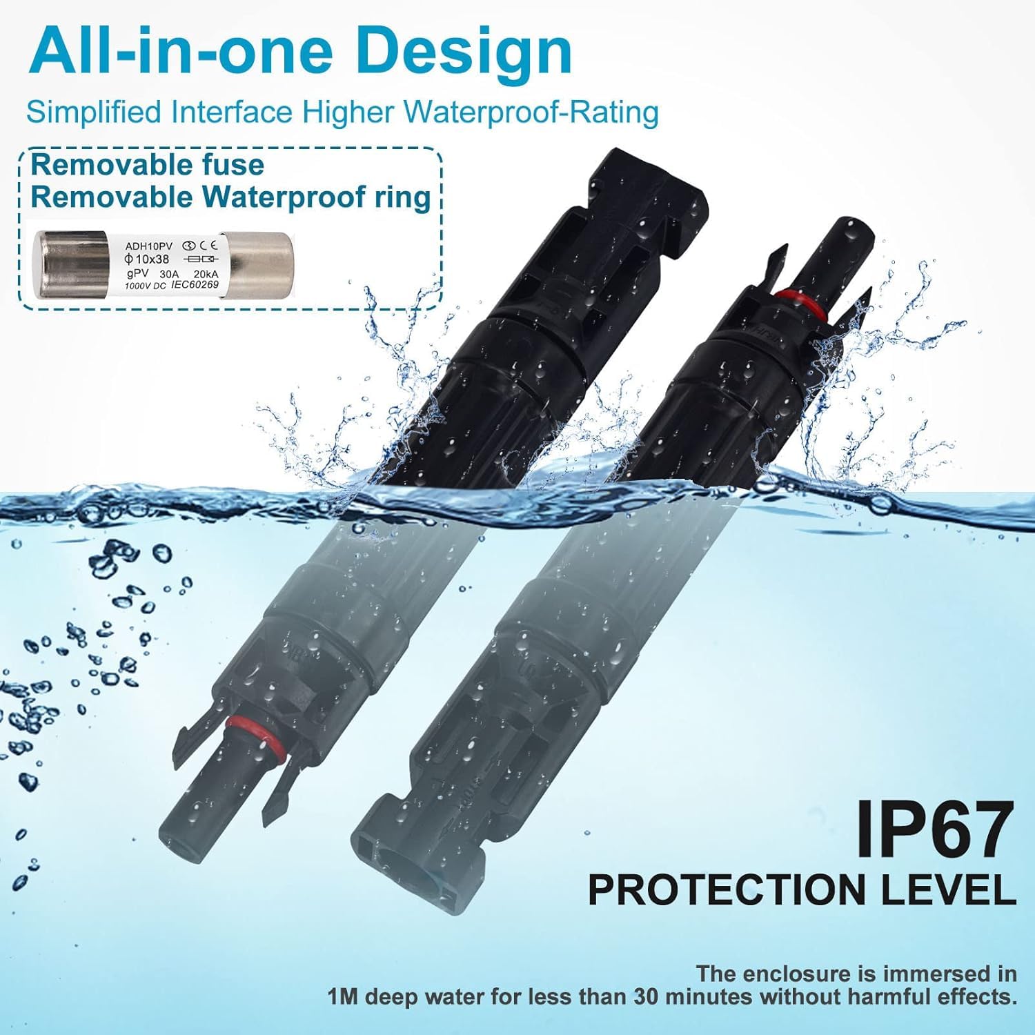 Leehitech 2×10A Solar Fuse Holder Inline with Male and Female Connector for Solar Panel and Solar Controller Waterproof Solar Fuse Connector - Image 3