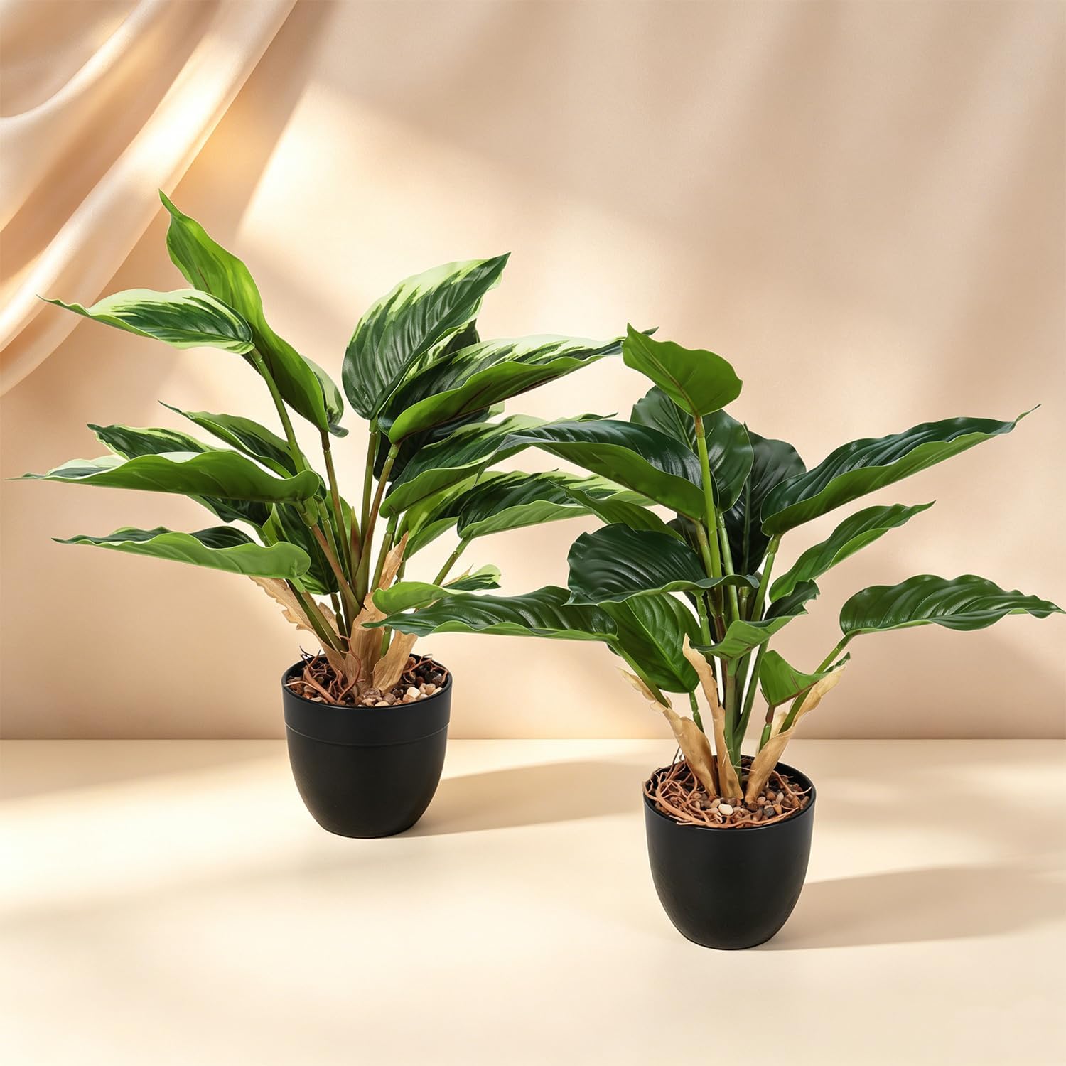 2 Pack Fake Plants 16" Artificial Plants Indoor Faux Potted Plants for Outdoor Living Room Bathroom Office Home House Decor